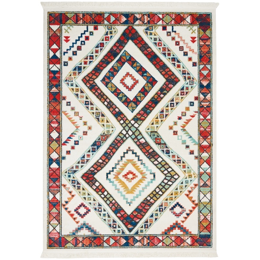 Nourison Tribal Decor Diamond Multicolor White Rug 53 X 76