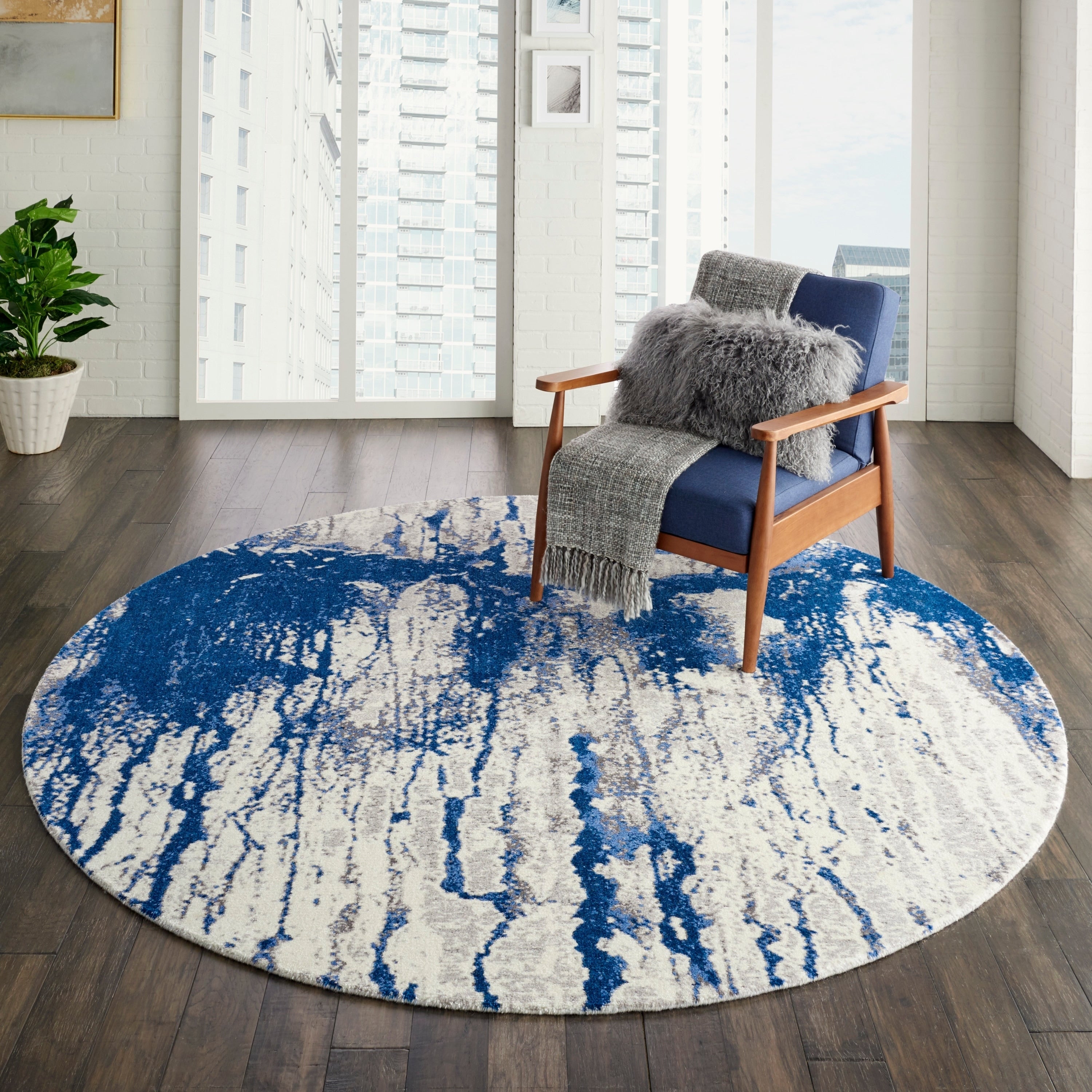 Nourison Twilight Ivory Blue Abstract Area Rug