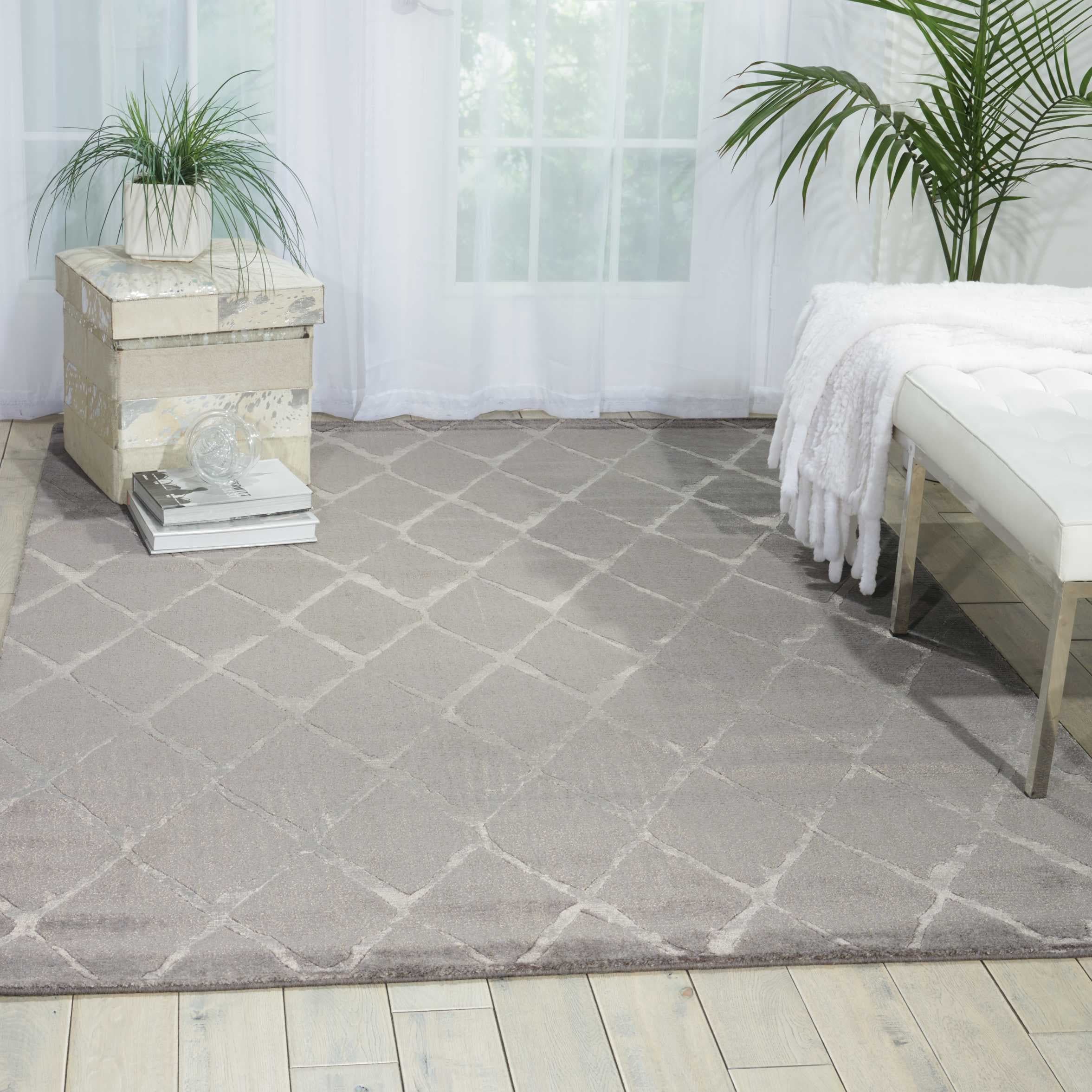 Nourison Twilight Ivory Grey Trellis Rug 79 X 99