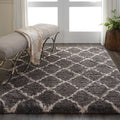 Nourison Ultra Plush Shag Charcoal Beige Runner Rug 22 X 76 Runner