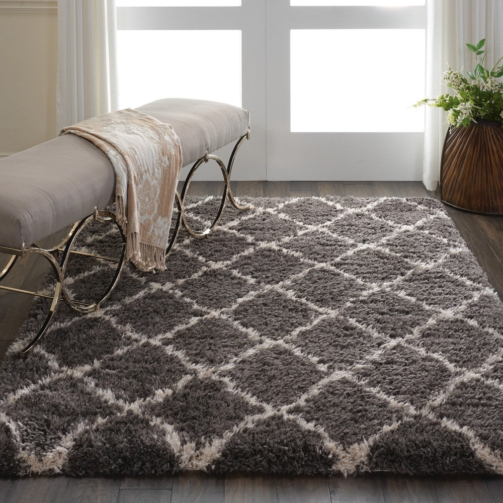 Nourison Ultra Plush Shag Charcoal Beige Runner Rug 22 X 76 Runner