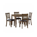 Nova 5Pc Square Dining Table Set 4 Slat Back Faux Leather Chairs Brown