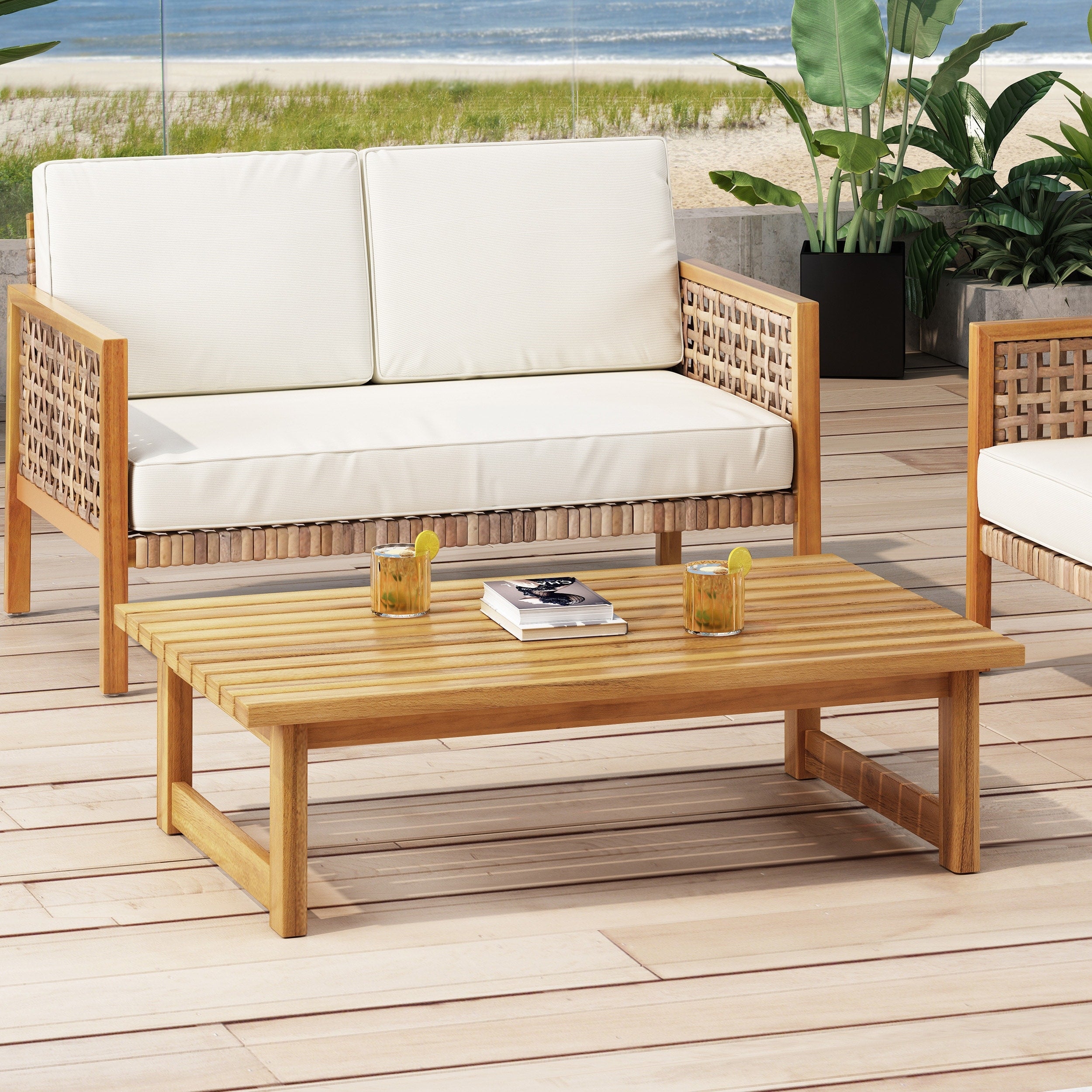 Nova Outdoor Acacia Wood Coffee Table By Christopher Knight Home 41.75 W X 26.00 D X 11.75 H