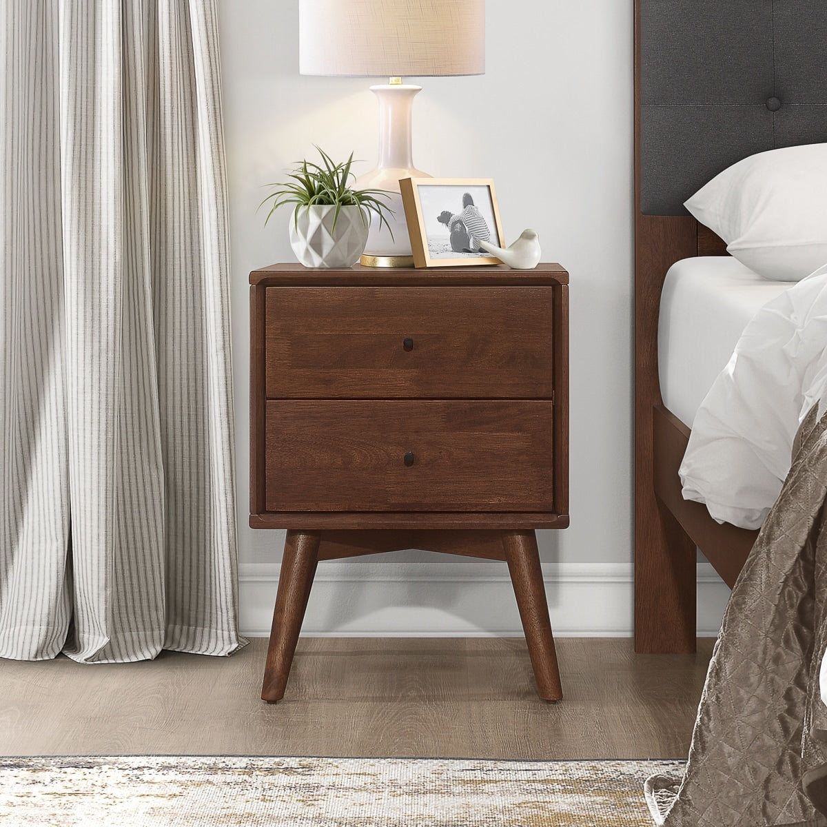 Mid Century Modern Denver Brown Walnut Wood Night Stand