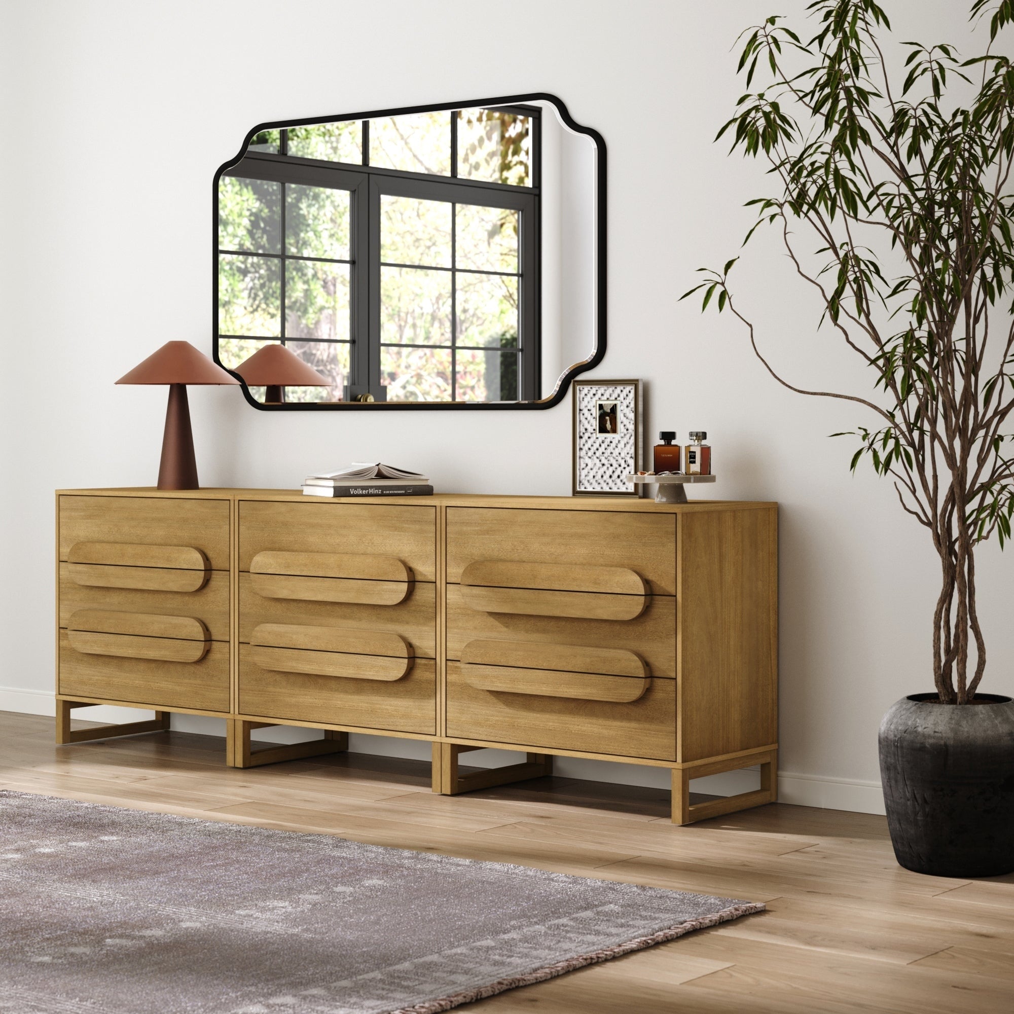 Novi Organic Modern 3 Drawer Wood Dresser For Bedroom With Integrated Handles