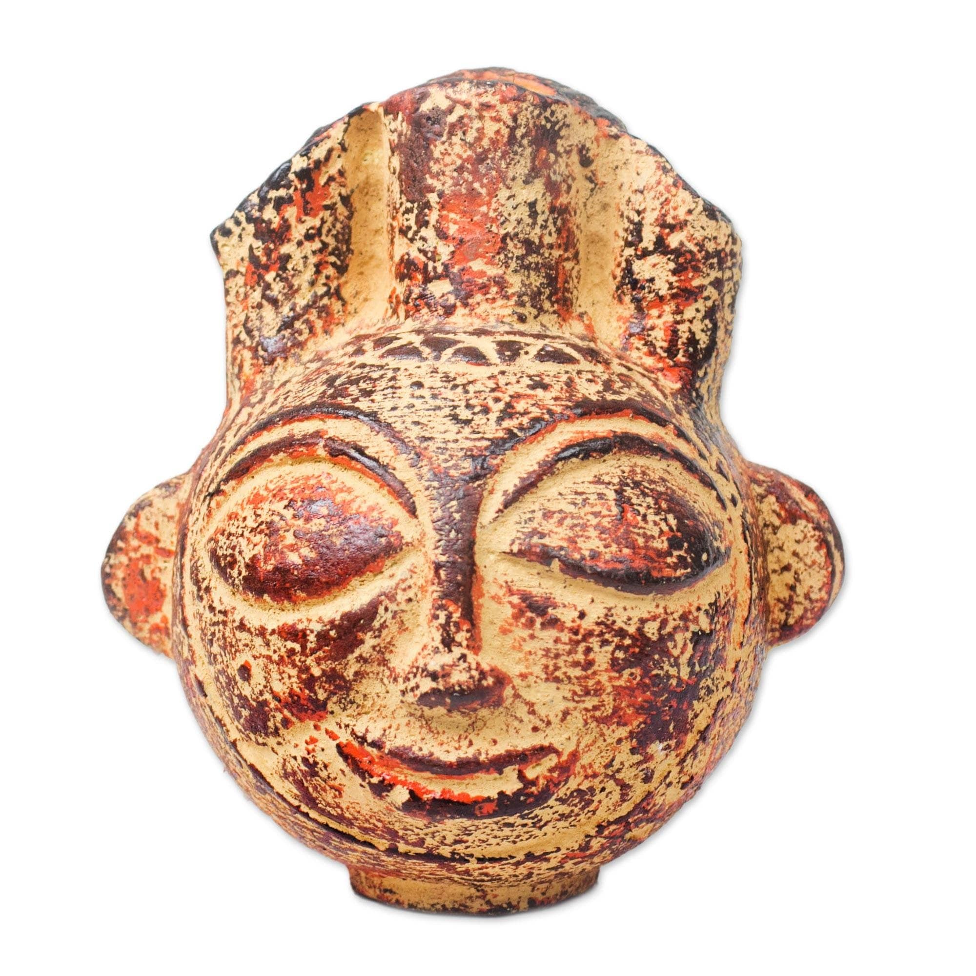 Novica Brown Fiery Warrior Ceramic Vase Ghana