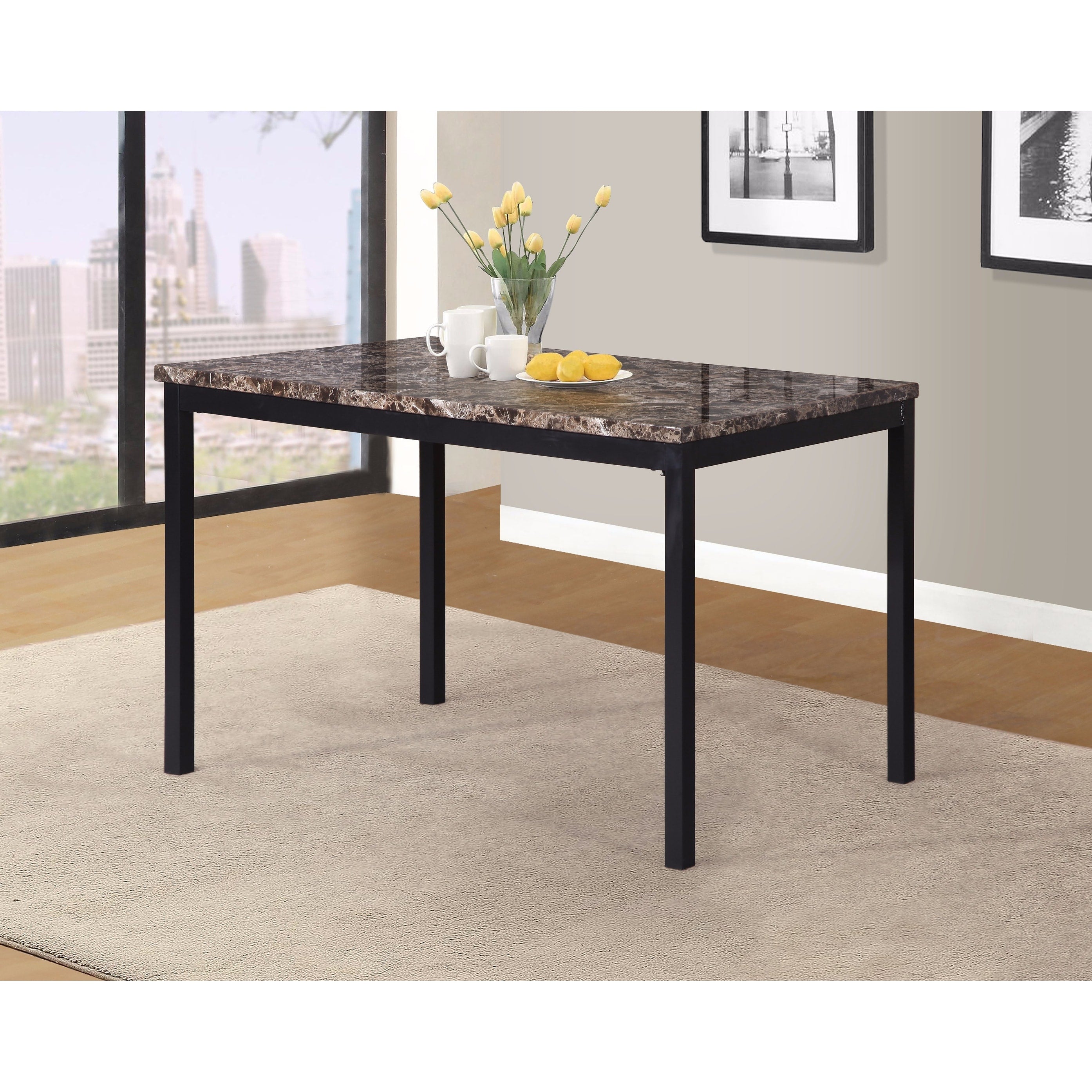 Noyes Metal Dining Table With Laminated Faux Marble Top Black