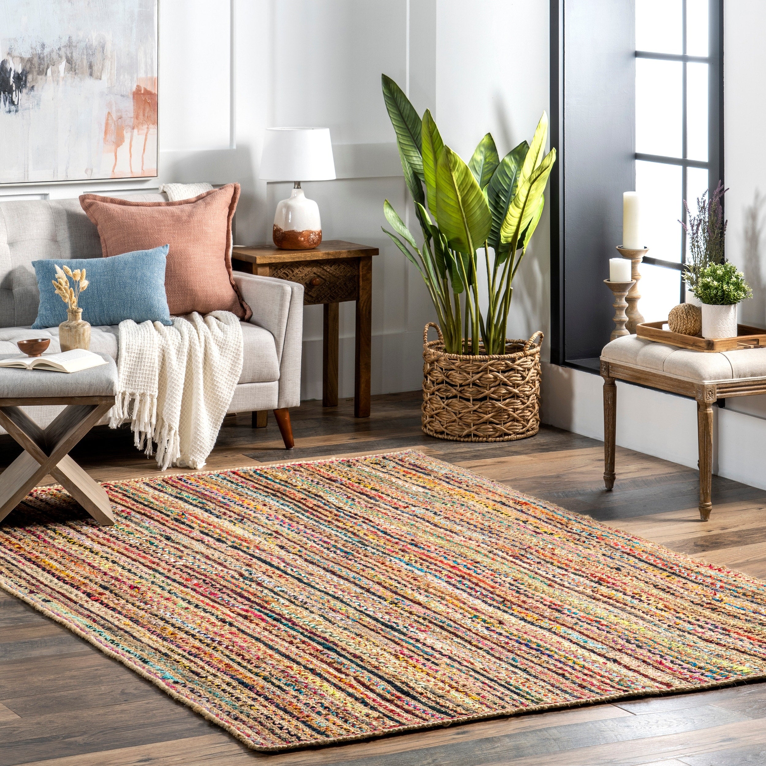 Nuloom Casual Handmade Braided Cotton Jute Multi Round Rug 4 X 6