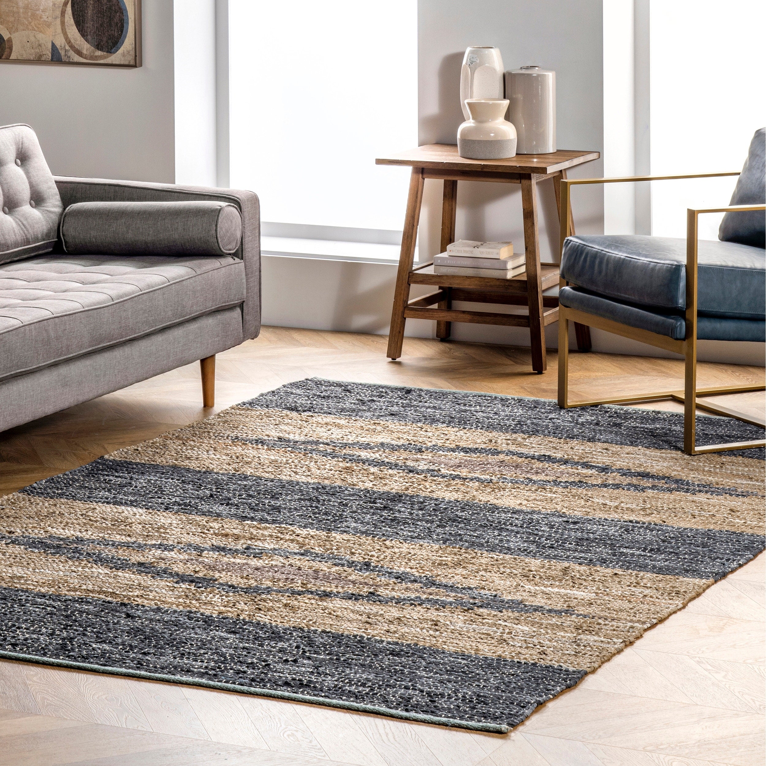Nuloom Farren Hand Woven Diamond Leather Area Rug