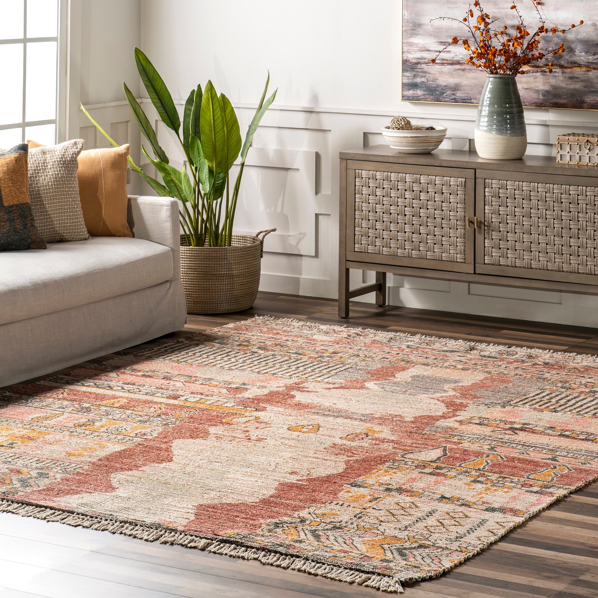 Nuloom Abstract Tribal Dayna Jute Blend Area Rug With Tassels