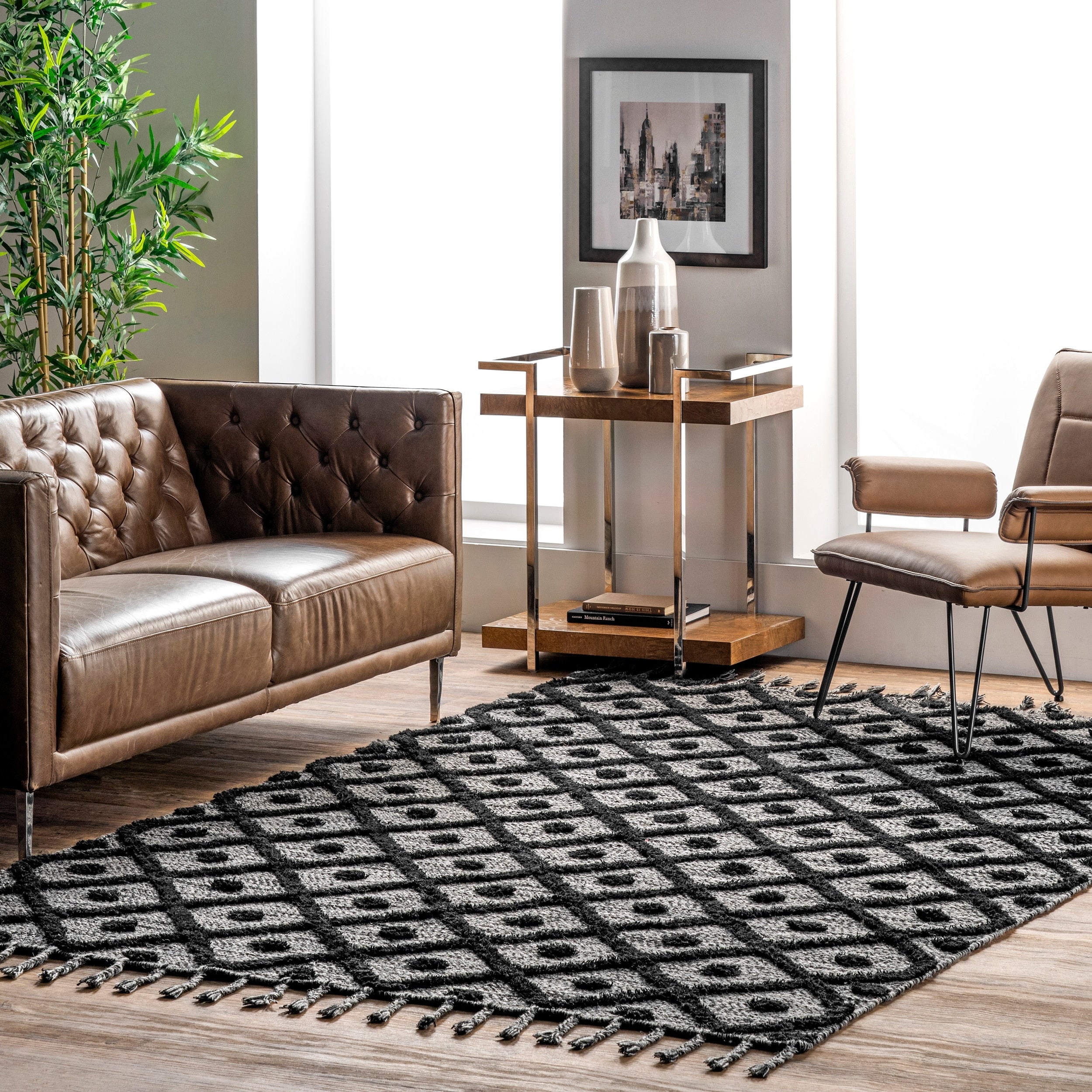 Carson Carrington Broager Handmade Diamond Trellis Tassel Ivory Area Rug 76 X 96