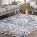 Nuloom Blue Transitional Classical Herver Florid Distressed Persian Medallion Border Area Rug 8 X 10