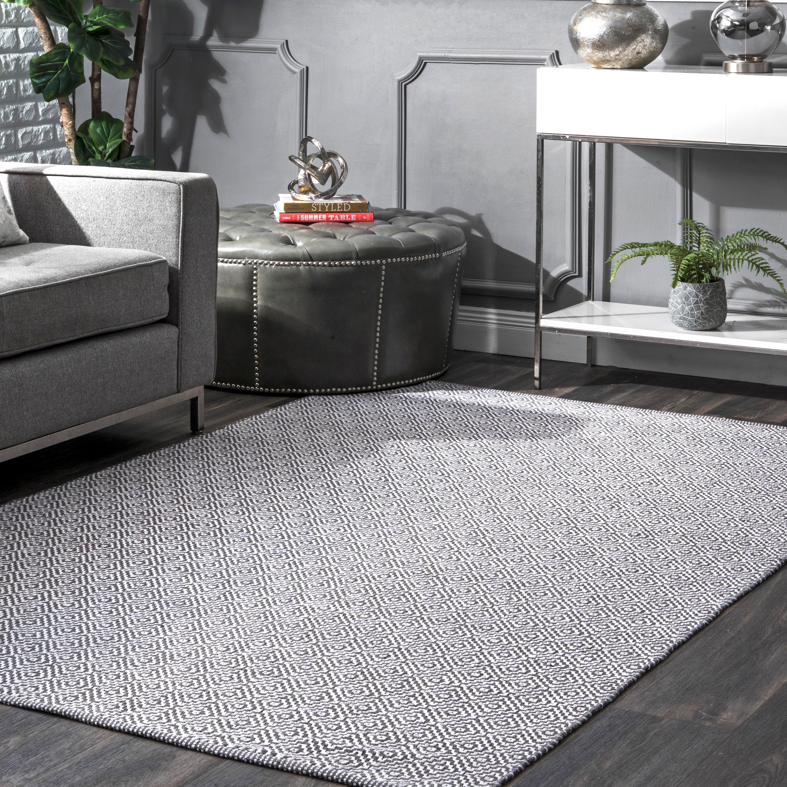 Nuloom Handmade Flatweave Diamond Taupe Cotton Rug 8 X 10 8 X 10