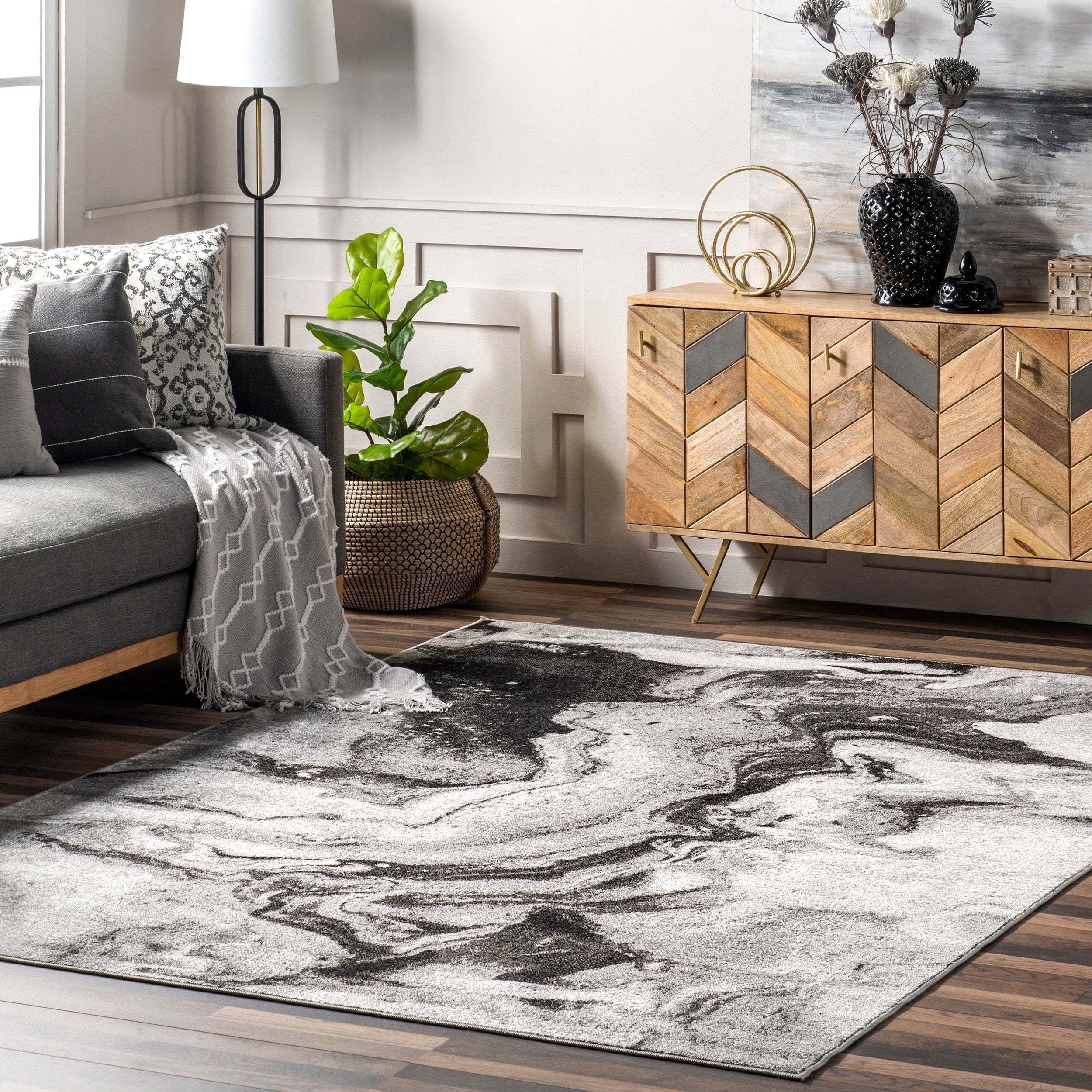 Nuloom Contemporary Abstract Grey Rug 76 X 96 76 X 96