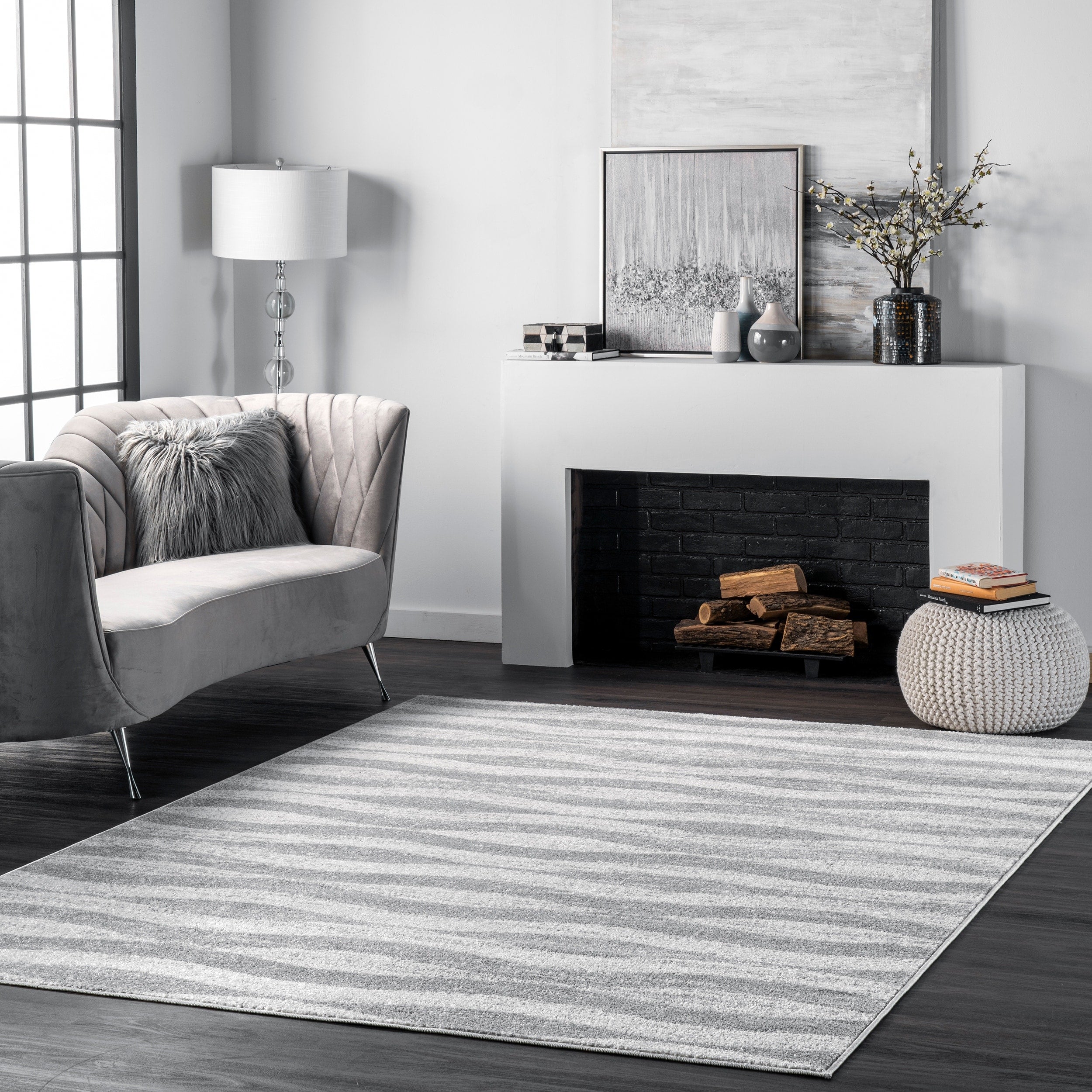 Porch Den Williamsburg Hooper Geometric Waves Grey Rug 7 6 X 9 6