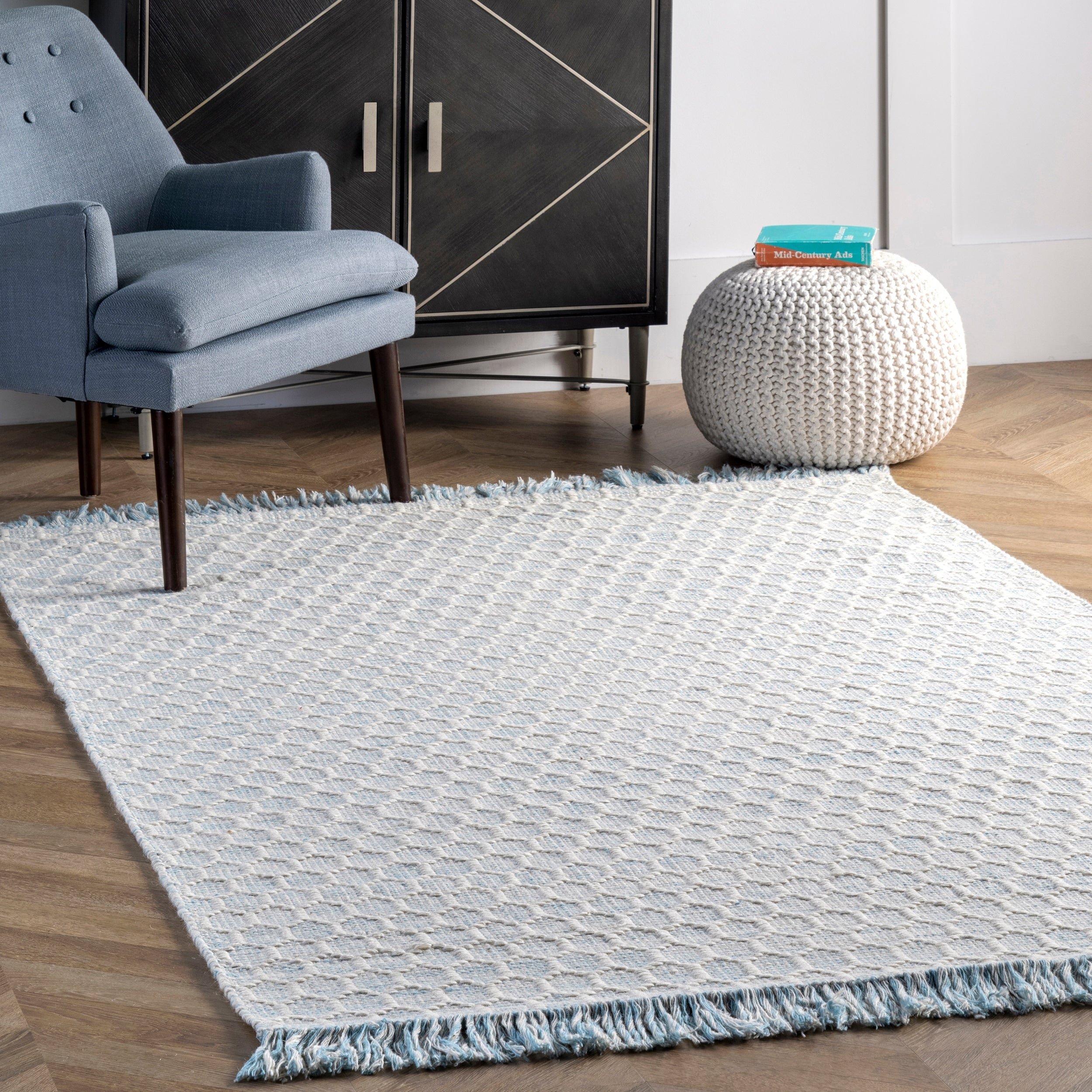 Nuloom Grey Contemporary Handmade Flatweave Honeycomb Wool Cotton Tassel Area Rug 4 X 6 4 X 6