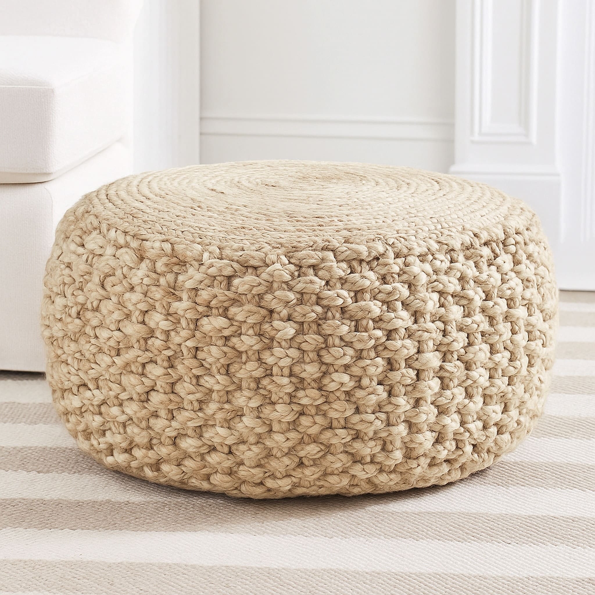 Nurell Boho Braided Round Jute Pouf Ottoman By Sevita