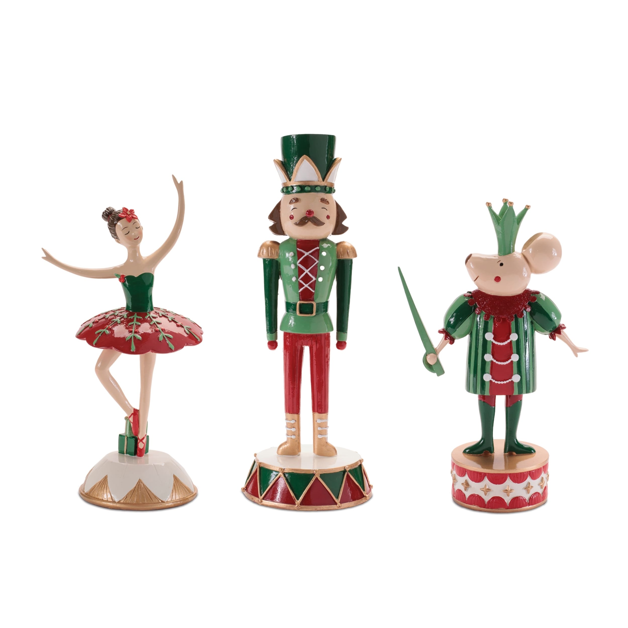 Nutcracker Soldier Mouse Ballerina Figurines Set Of 3