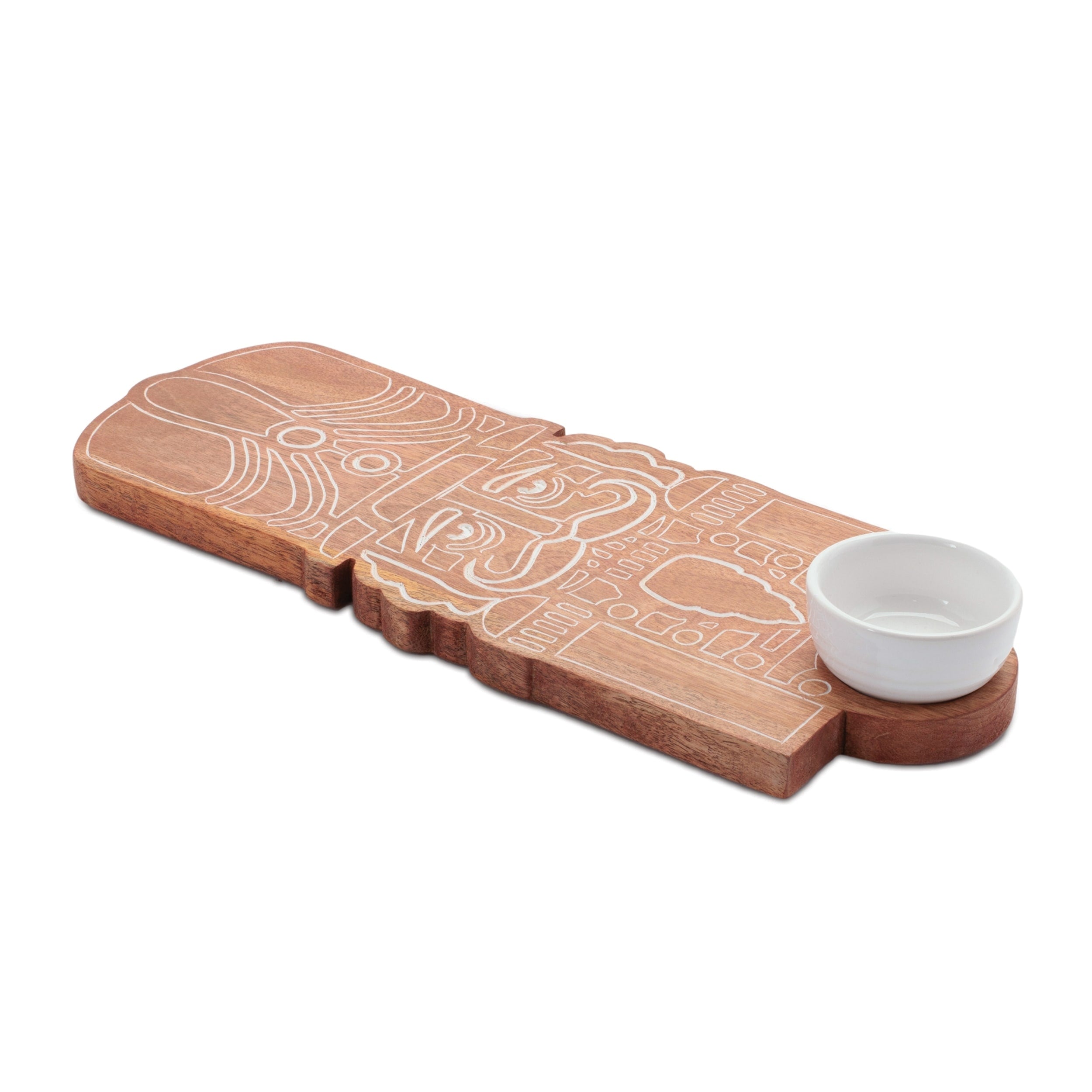 Nutcracker Wood Platter With Ceramic Dip Bowl 17 L