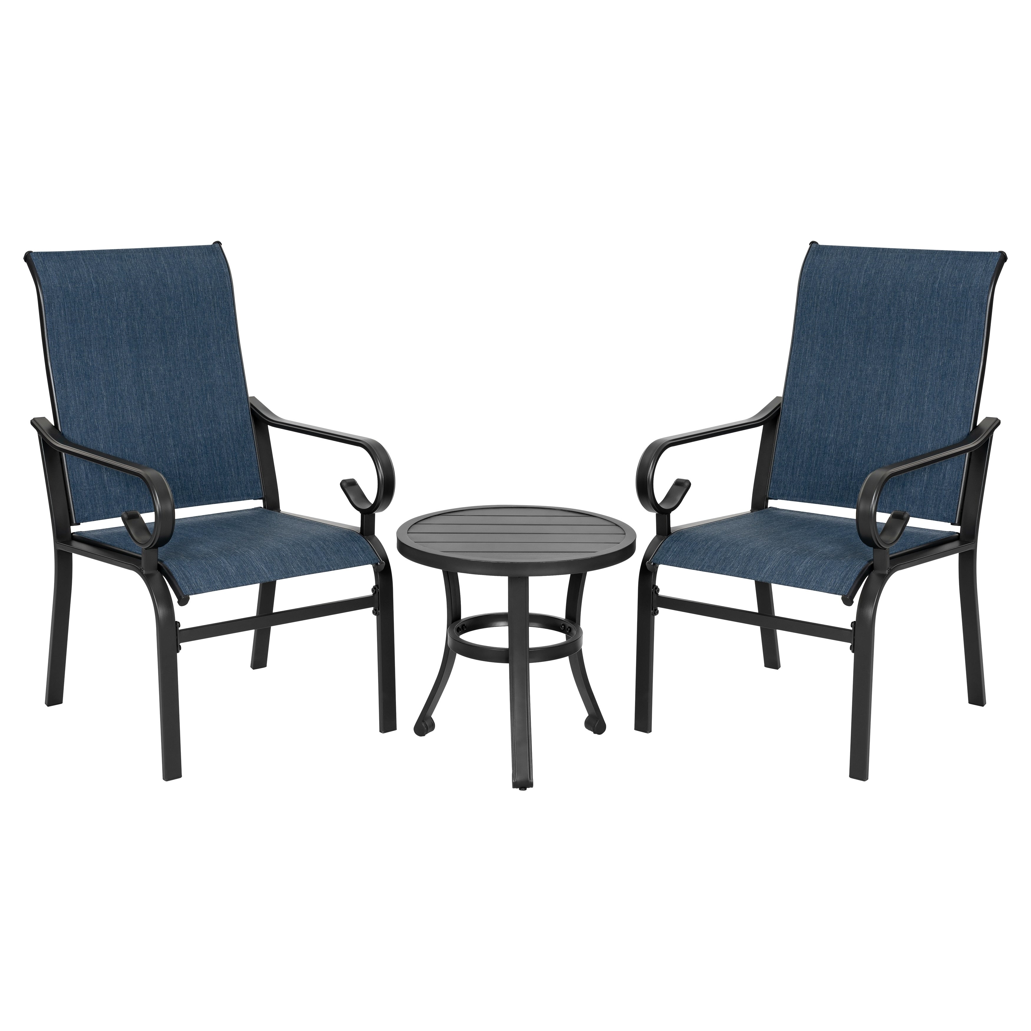 Nuu Garden 3Pcs Patio Set With 2 Textilene Chairs 1 Side Table Powder Coating