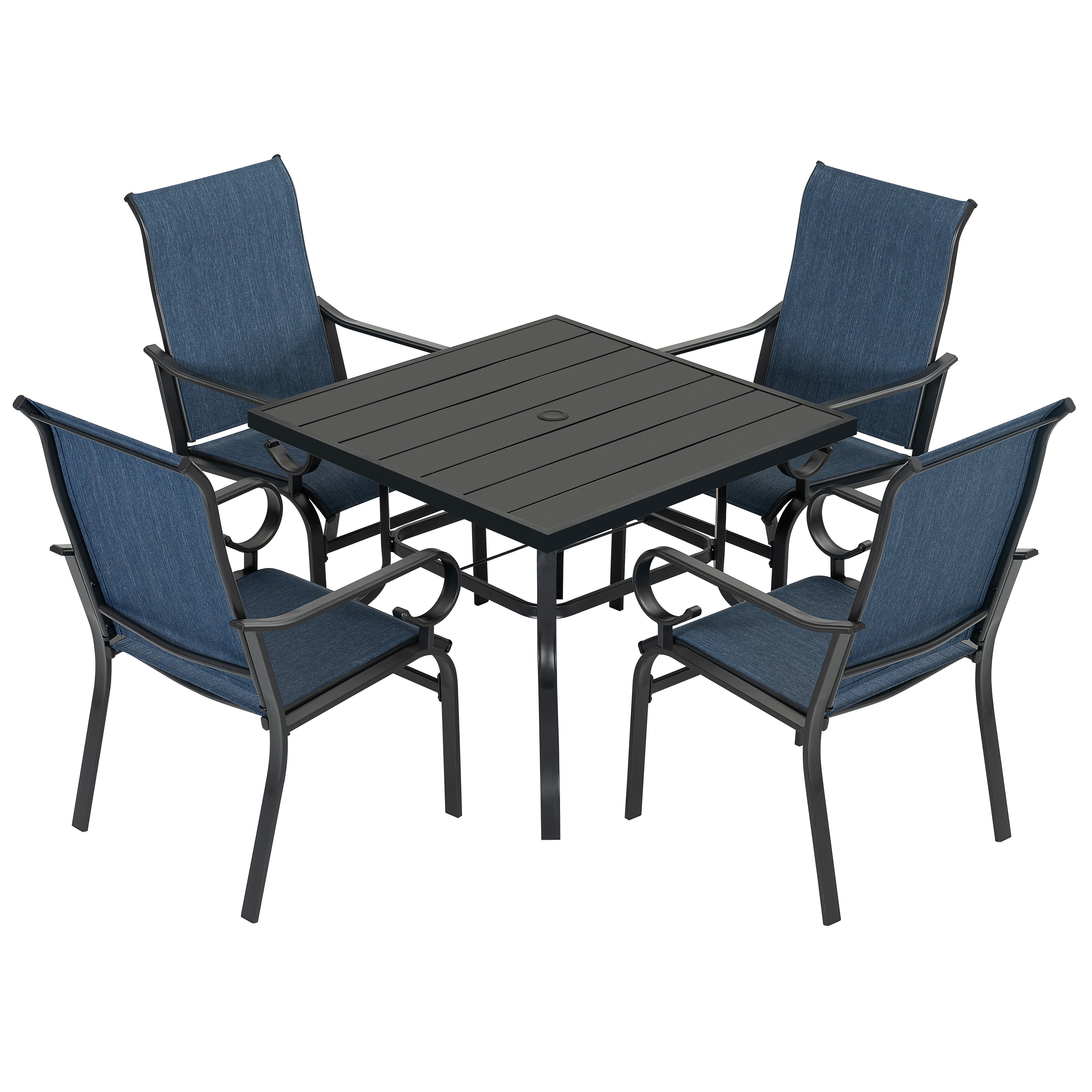 Nuu Garden 5 Piece Patio Dining Set With Umbrella Hole Breathable Textilene Fabric