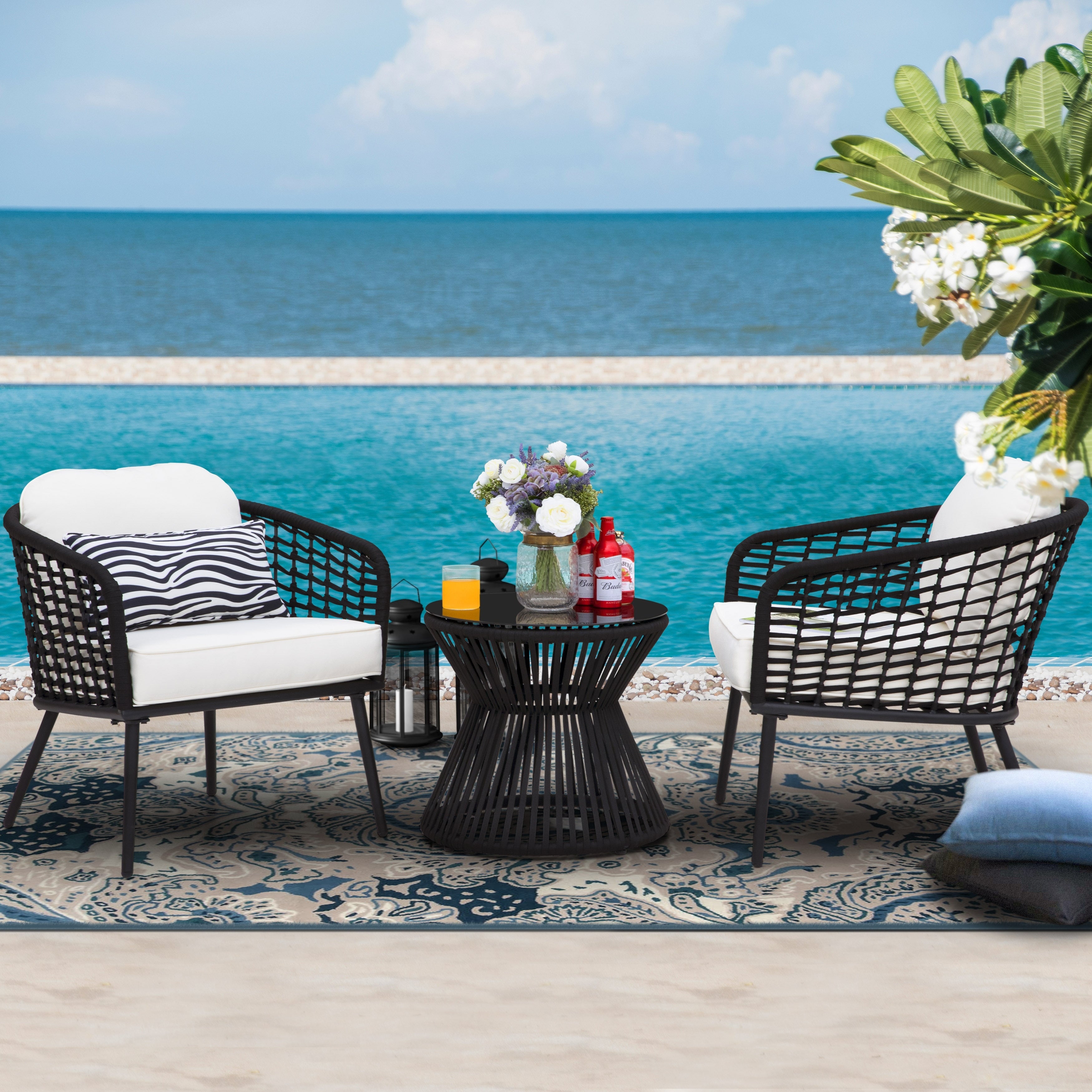 Nuu Garden 3 Piece Rattan 2 Person Seating Group With Cushions