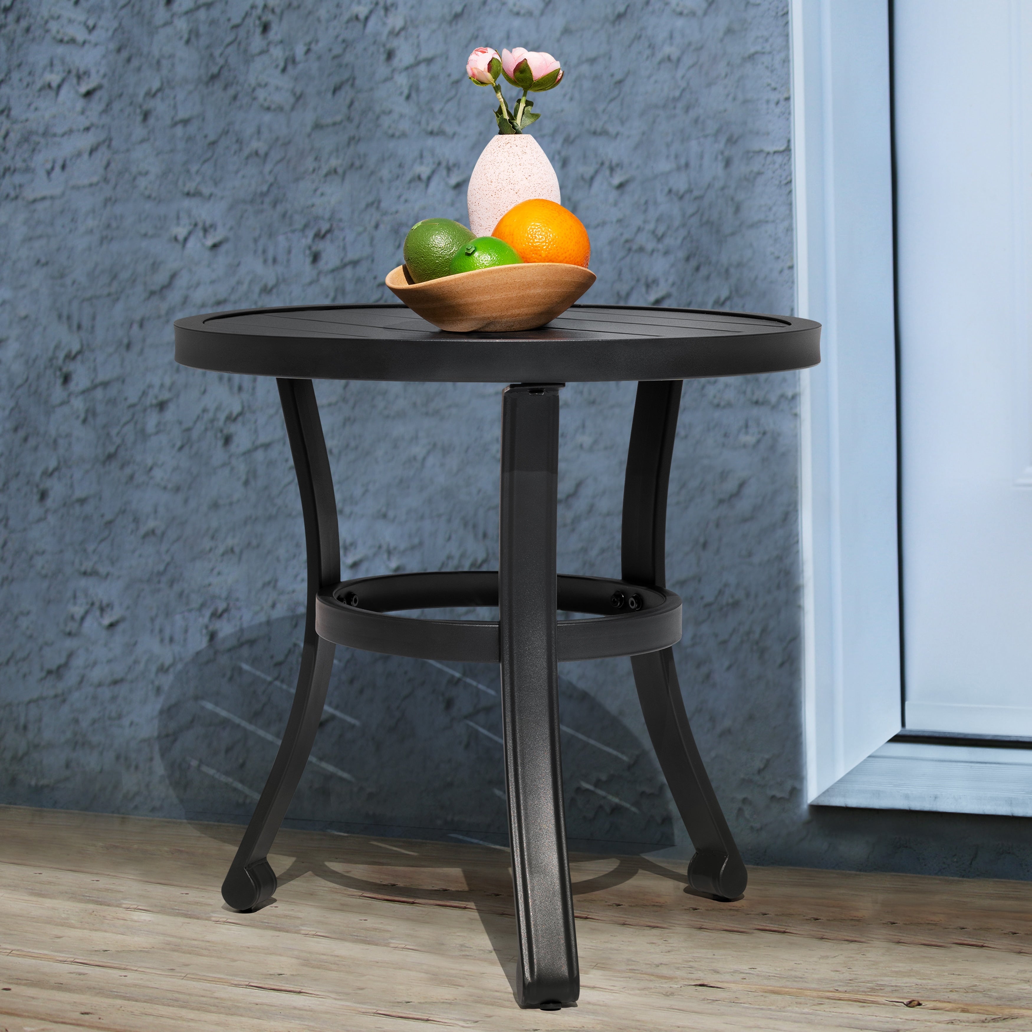 Nuu Garden Patio Round Tea Coffee Table Metal Black