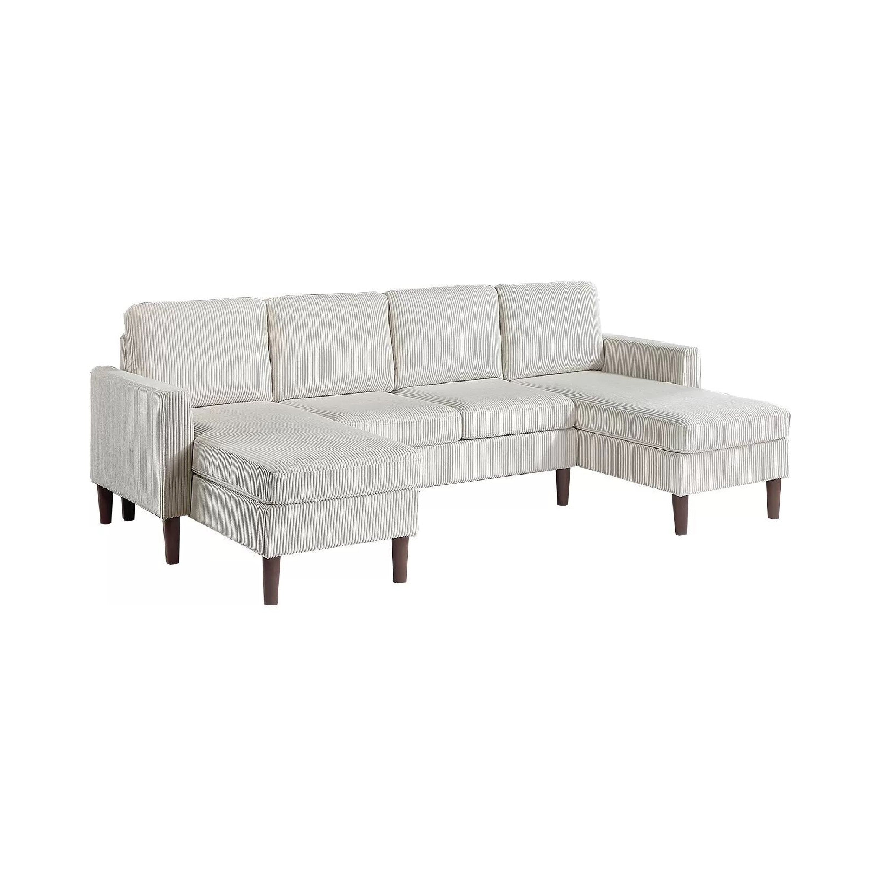 Nyla All In One Sectional Sofa Set With Double Chaise Beige Corduroy