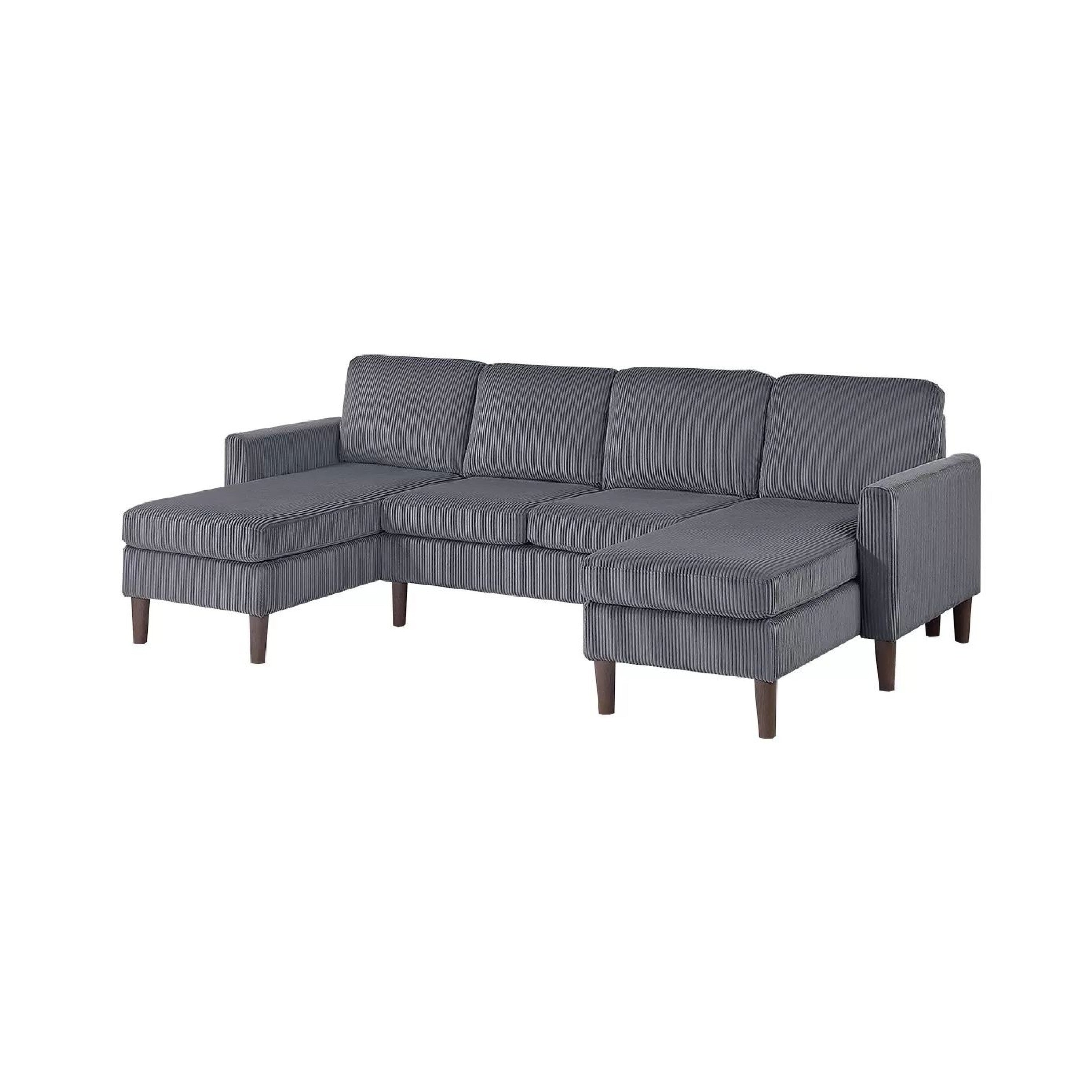Nyla All In One Sectional Sofa Set With Double Chaise Dark Gray Corduroy