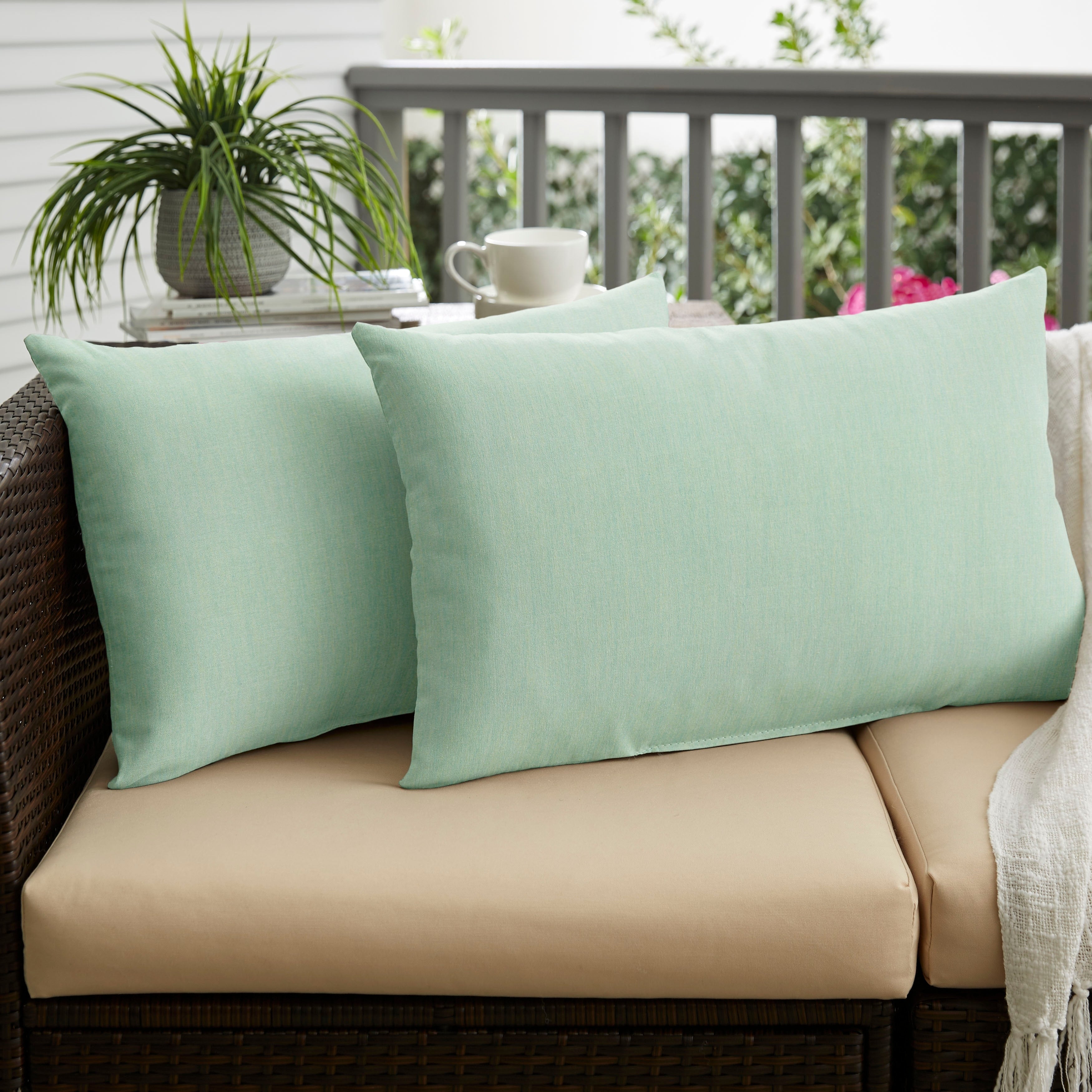 Nyles Sunbrella Spa Blue Indoor Outdoor 13 X 20 Inch Knife Edge Pillow Set