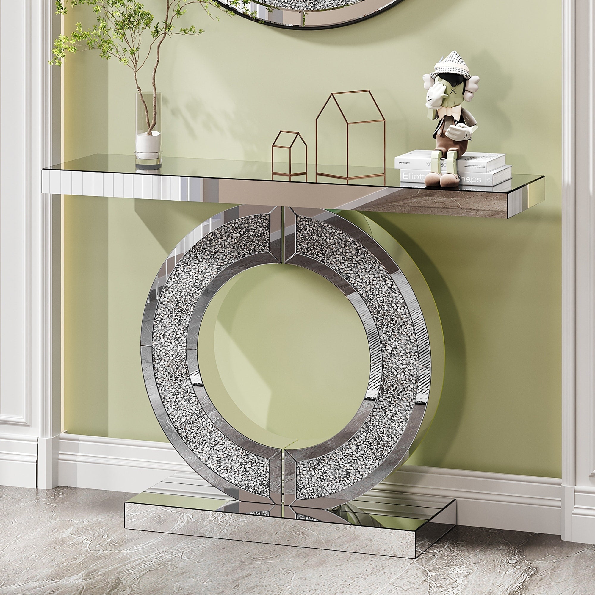 O Shaped Handicrafts Mirror Console Table For Living Room