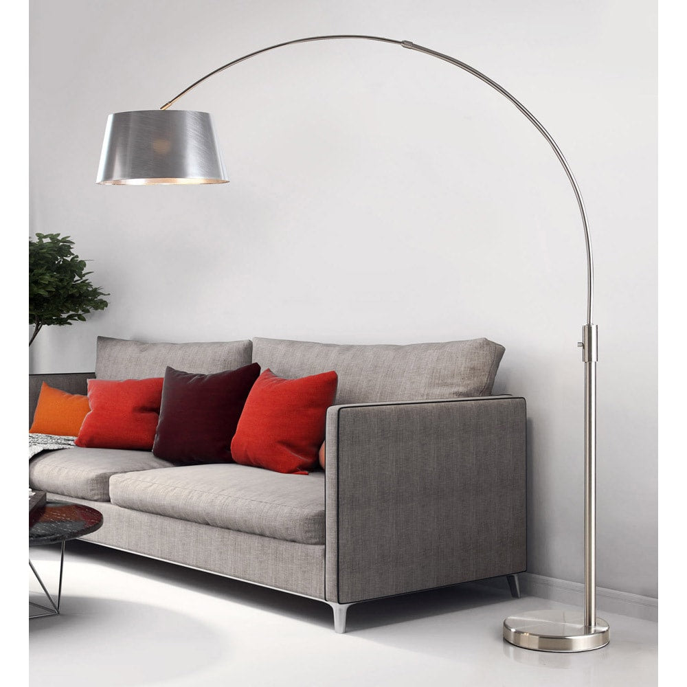 Orbita 82 Inch Brushed Nickel Retractable Arch Dimmable Floor Lamp With Led Bulb And Silver Shade