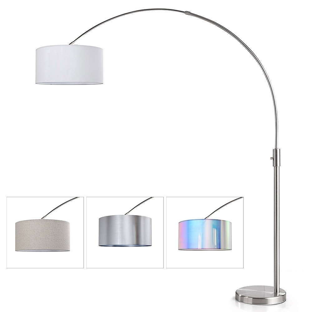 Orbita 82 Inch Brushed Nickel Retractable Arc Dimmable Floor Lamp Led Bulb Included Drum Shade