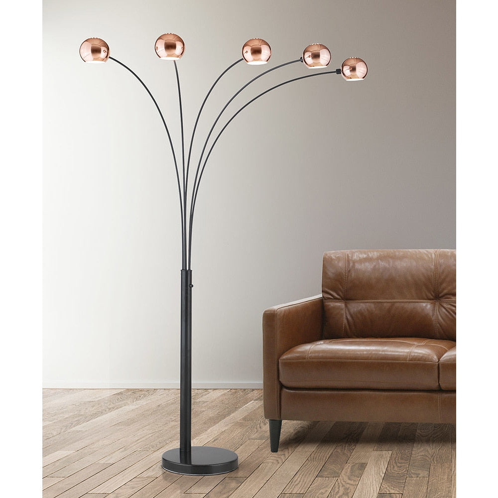 Hometrend Orbs Copper Finish 5 Light Dimmable Arch Floor Lamp