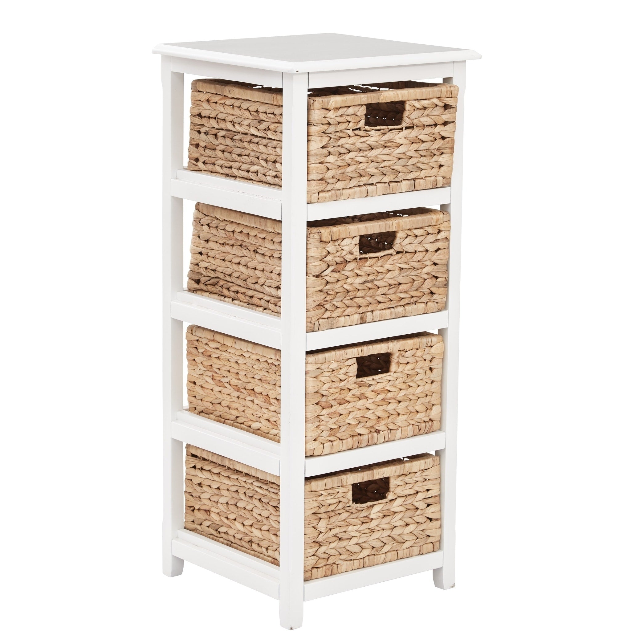 Osp Home Furnishings Seabrook Four Tier Storage Unit With White Finish And Natural Baskets