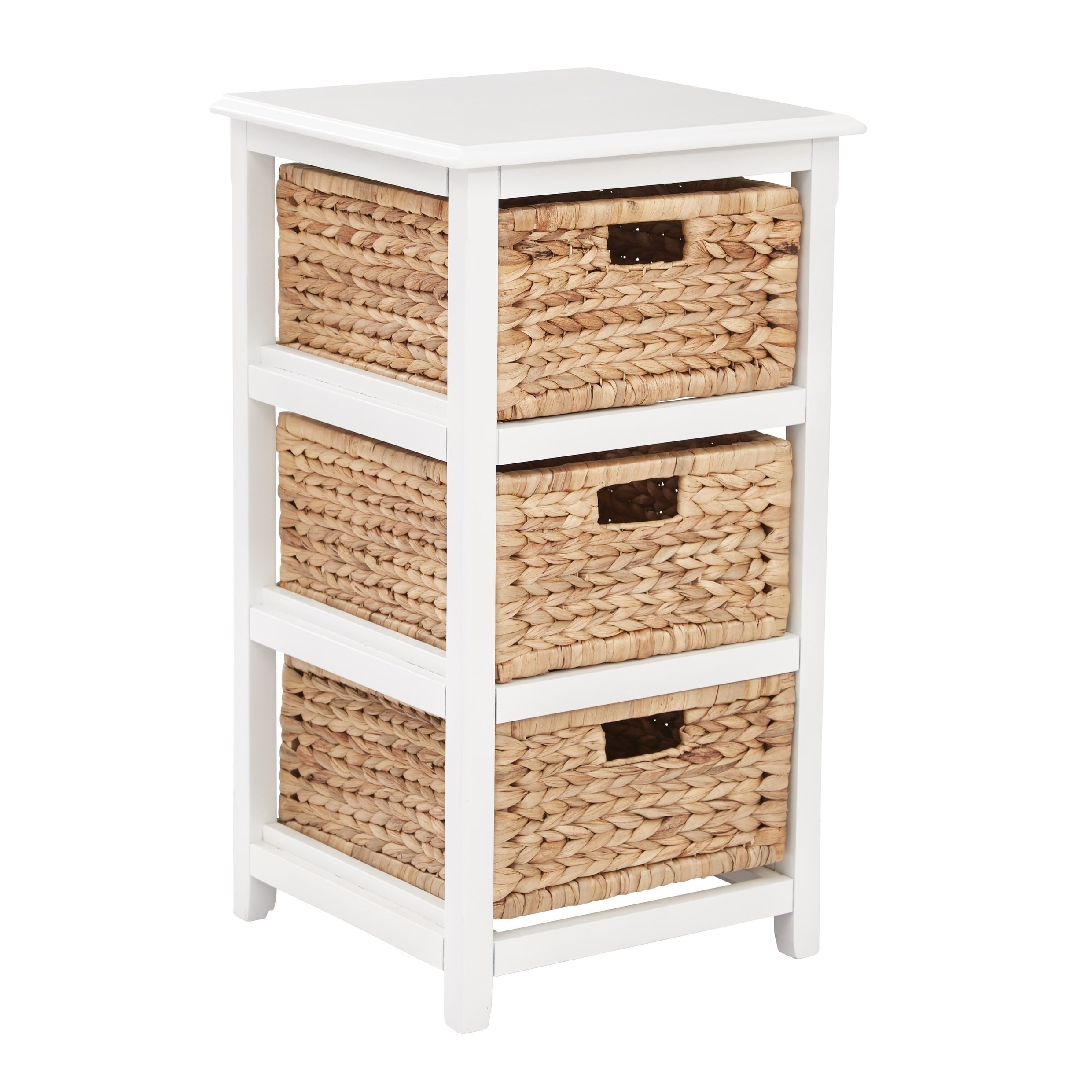 Osp Home Furnishings Seabrook Three Tier Storage Unit With White Finish And Natural Baskets