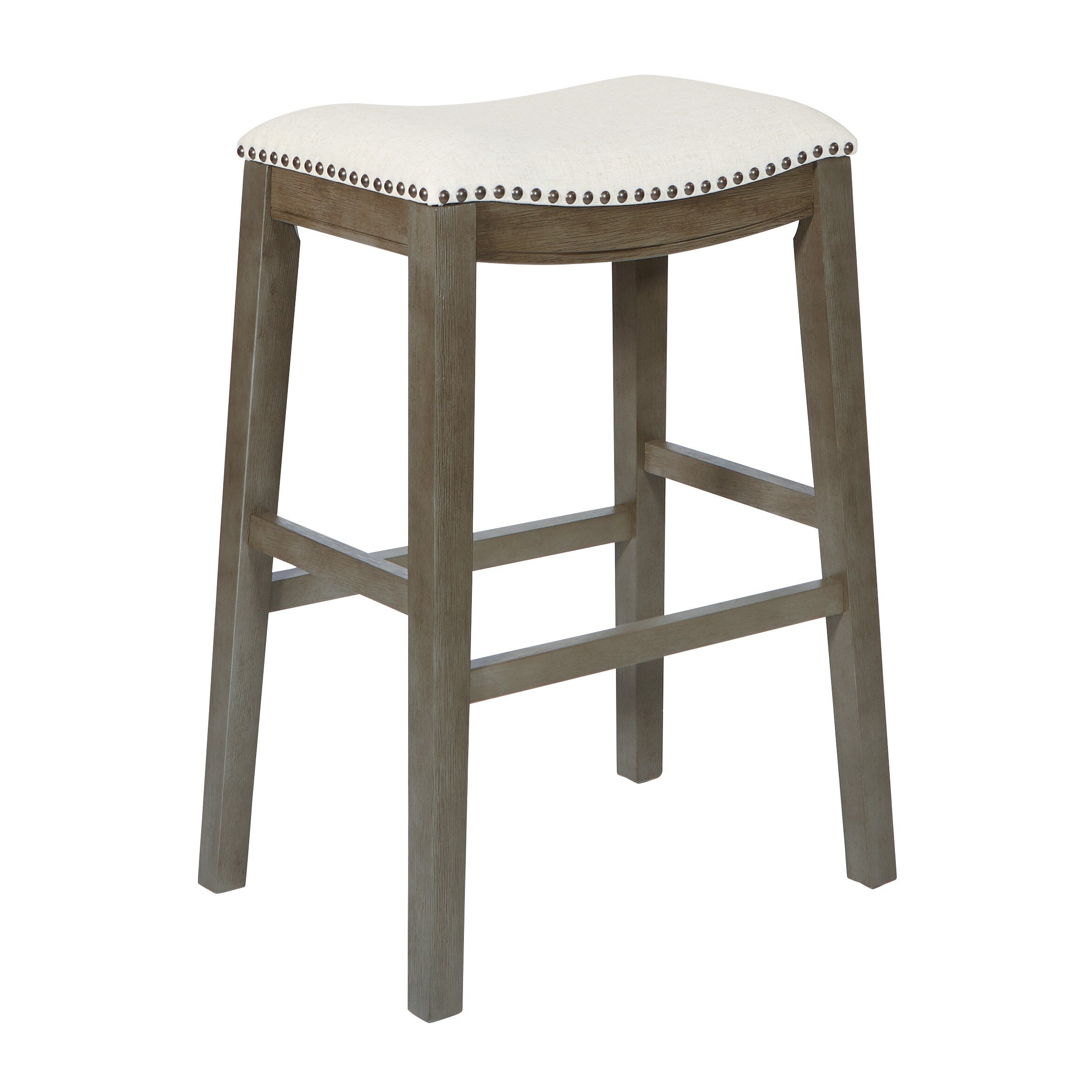 Osp Home Furnishings 30 Inch Bar Height Saddle Stools In Fabric Seat And Antique Base 2 Pack