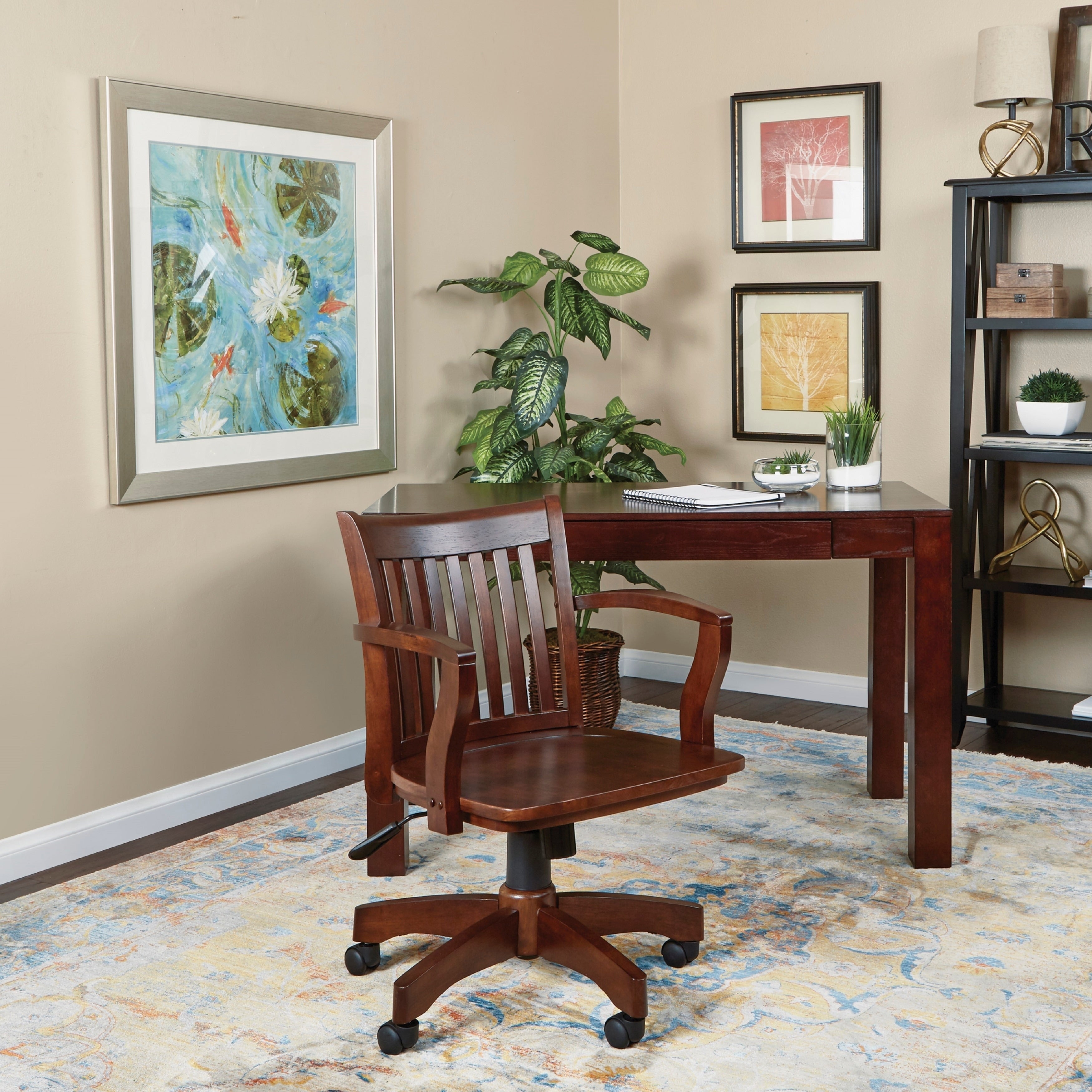 Osp Home Furnishings Deluxe Wood Bankers Chair With Wood Seat In Espresso Wood Finish