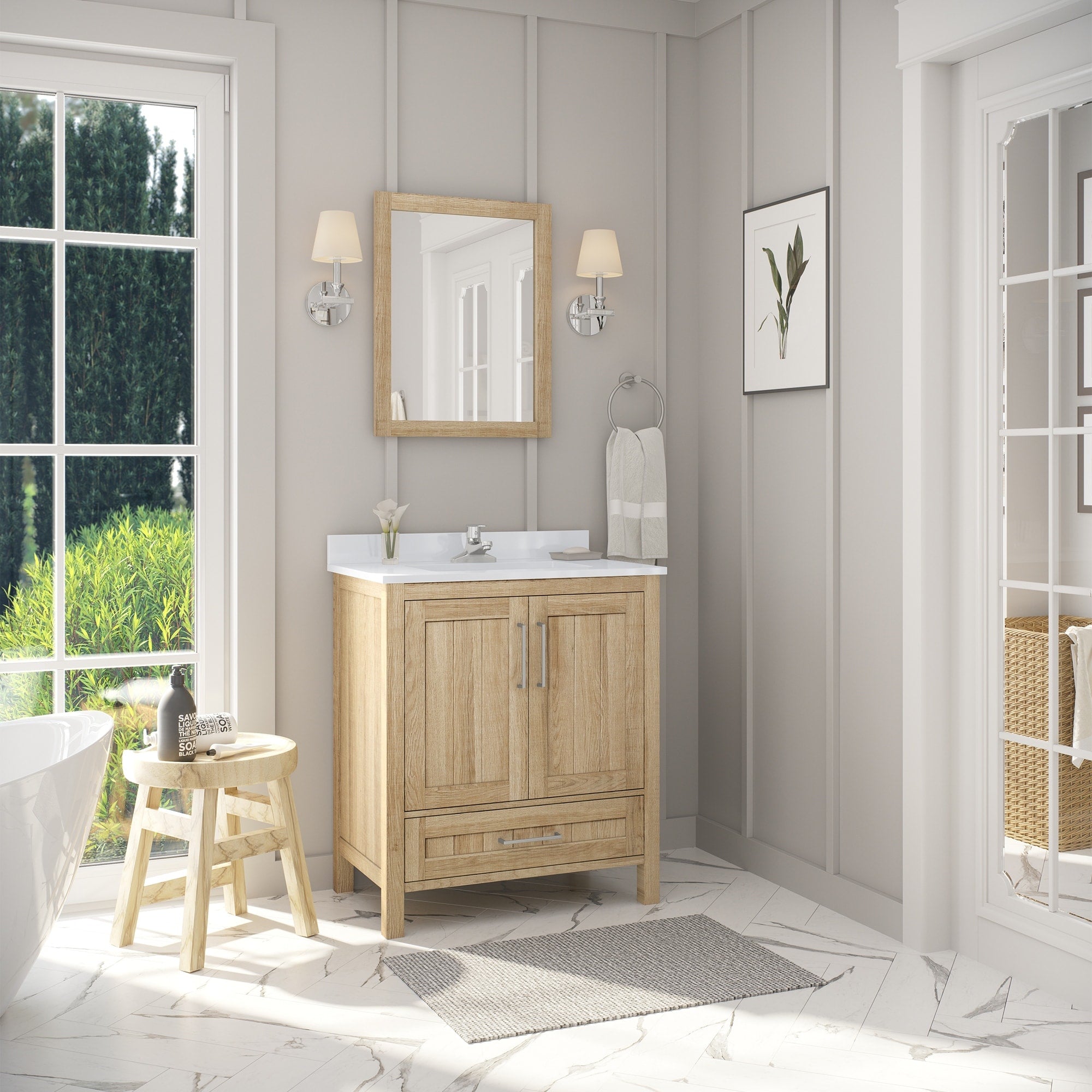 Ove Decors Kansas 30 In. Vanity In White Oak With White Cultured Marble Countertop