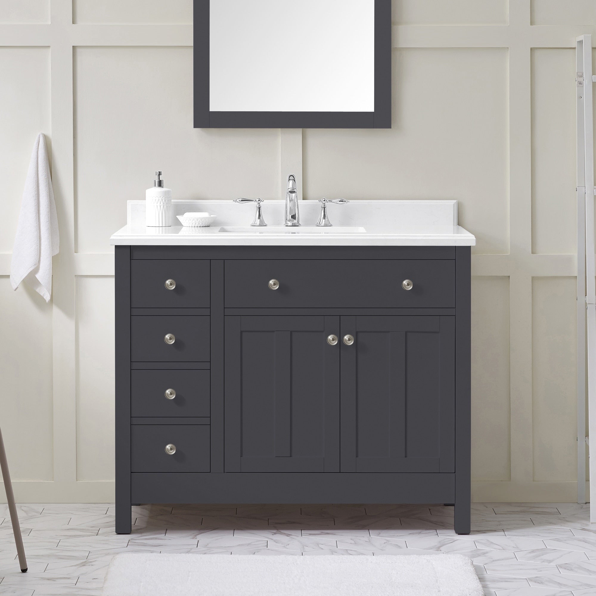Ove Decors Newcastle 42 Dark Charcoal Undermount Single Sink Vanity With Marble Top Dark Charcoal