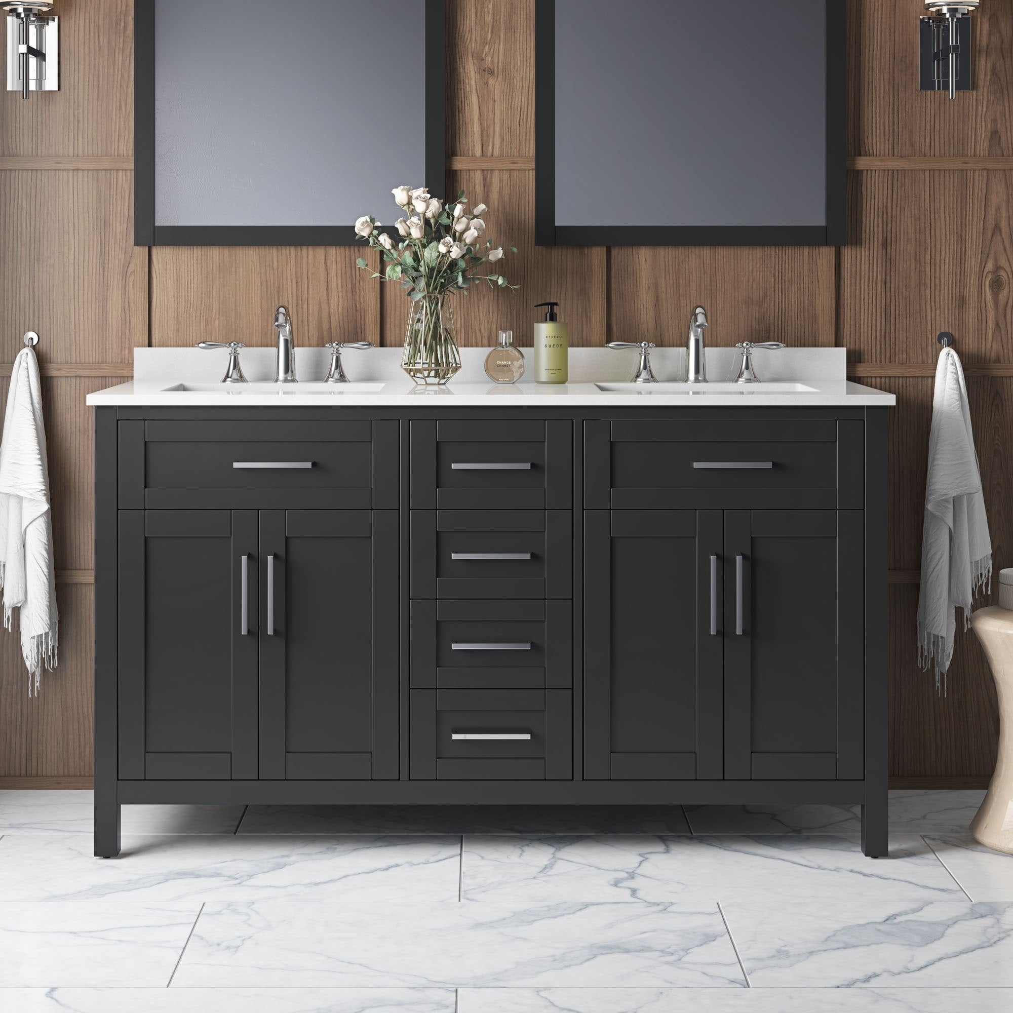 Ove Decors Tahoe 60 Espresso Vanity With White Cultured Marble Countertop