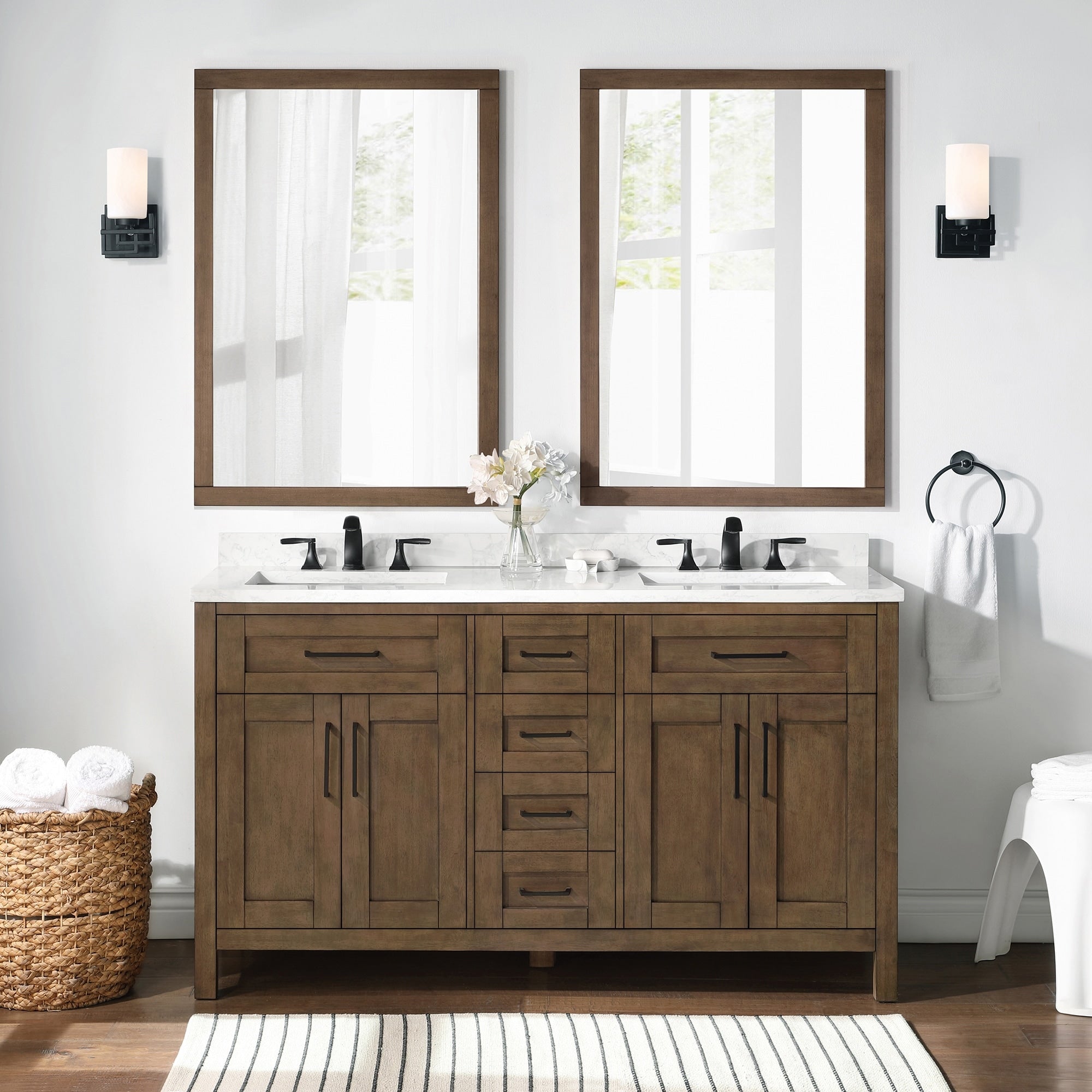 Ove Decors Tahoe 60 In. Almond Latte Vanity With 2 Mirrors Included