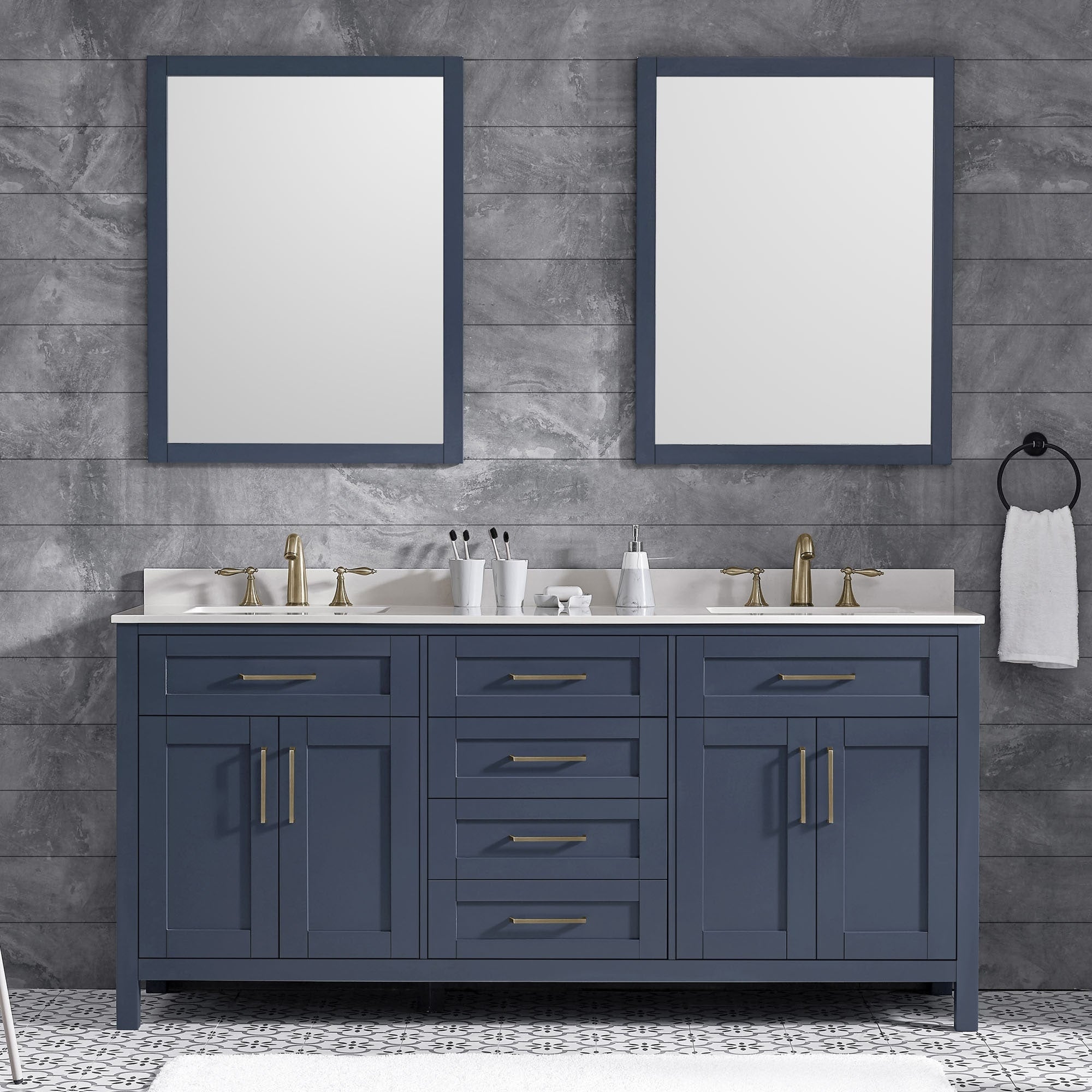 Ove Decors Tahoe 72 In Midnight Blue Double Sink Vanity With White Top And Mirrors Midnight Blue