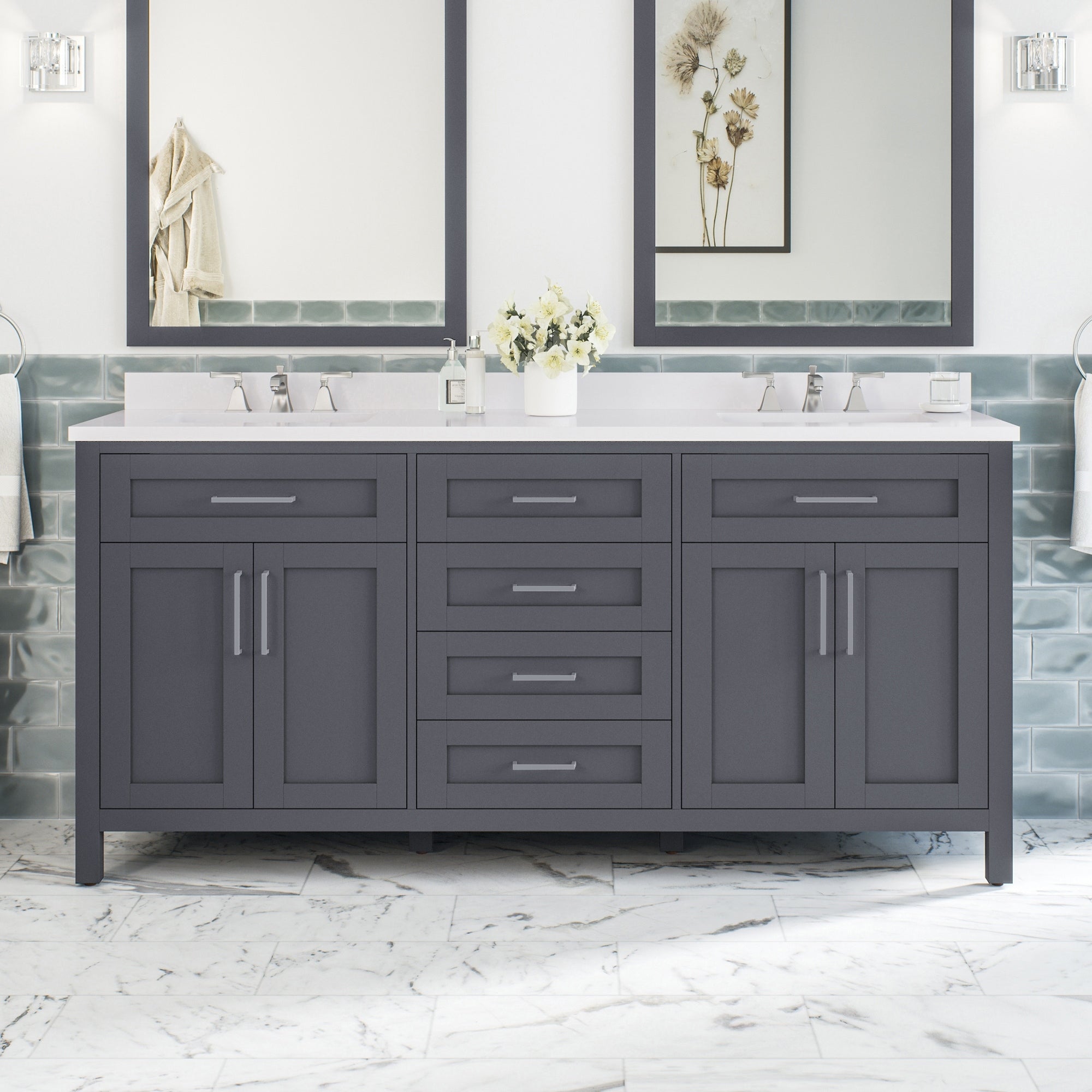 Ove Decors Tahoe 72 In. Dark Charcoal Vanity With 2 Mirrors Included