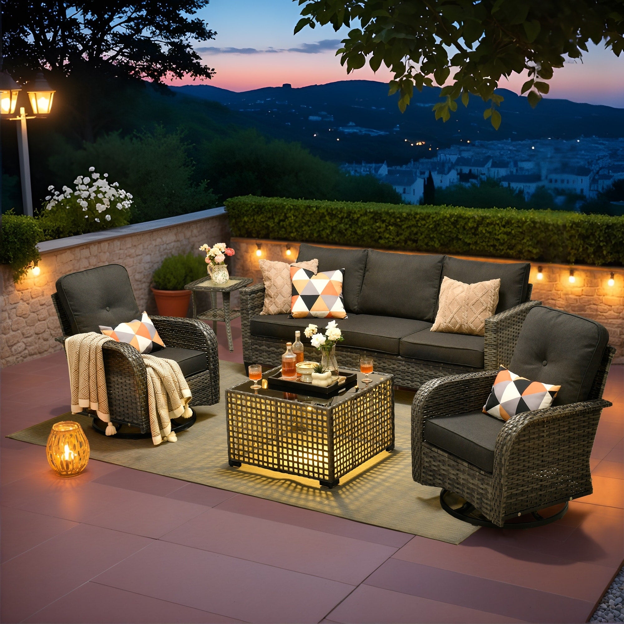 Ovios 5 Piece Outdoor Wicker Sofa Set