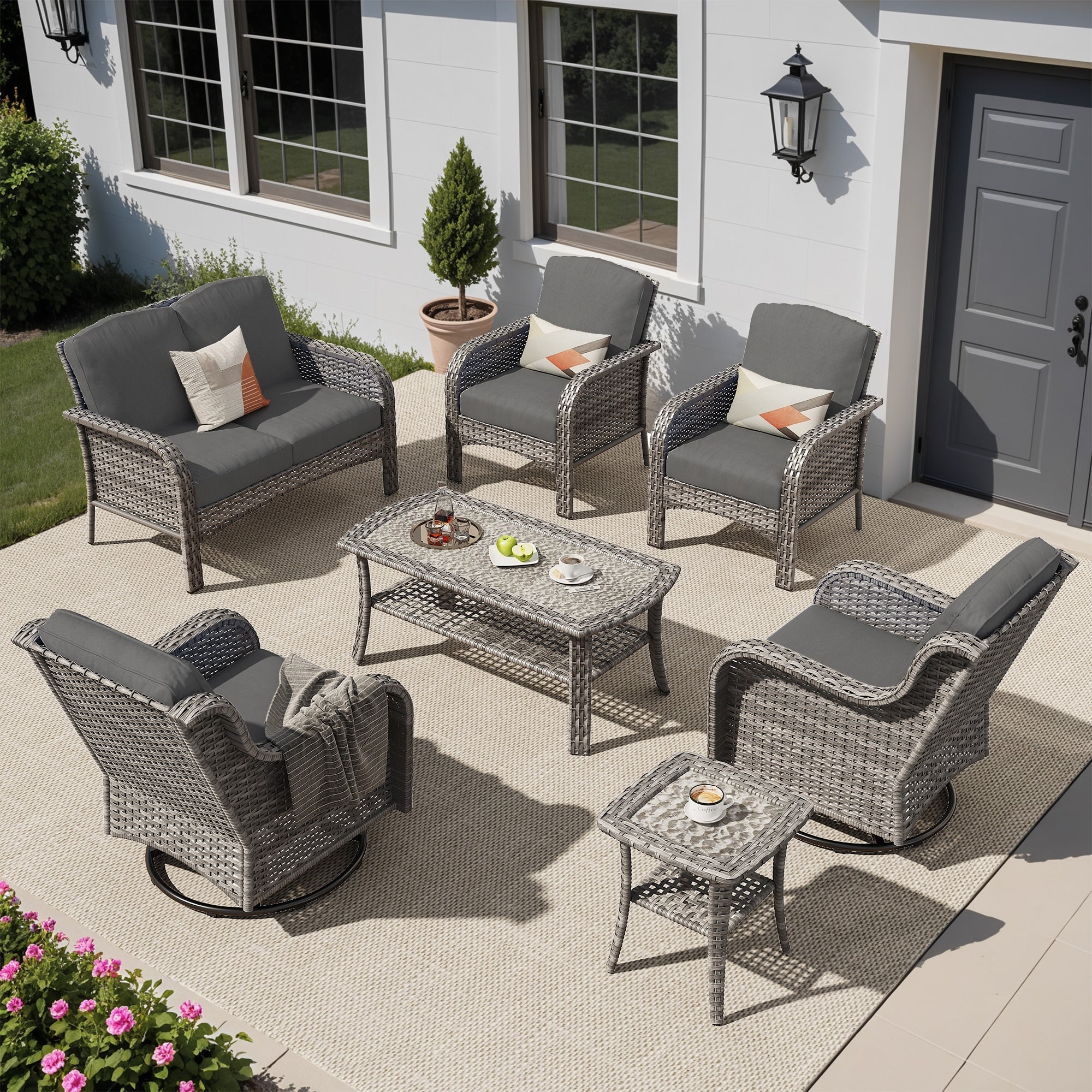 Ovios 7 Piece Outdoor Patio Style Wicker Sofa Set