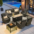 Ovios 9 Piece Outdoor Wicker Sofa Set With Fire Pit