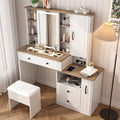 Ovios Vanity Table Set With Power Outlet Usb Ports Lighted Mirror Transparent Glass Top