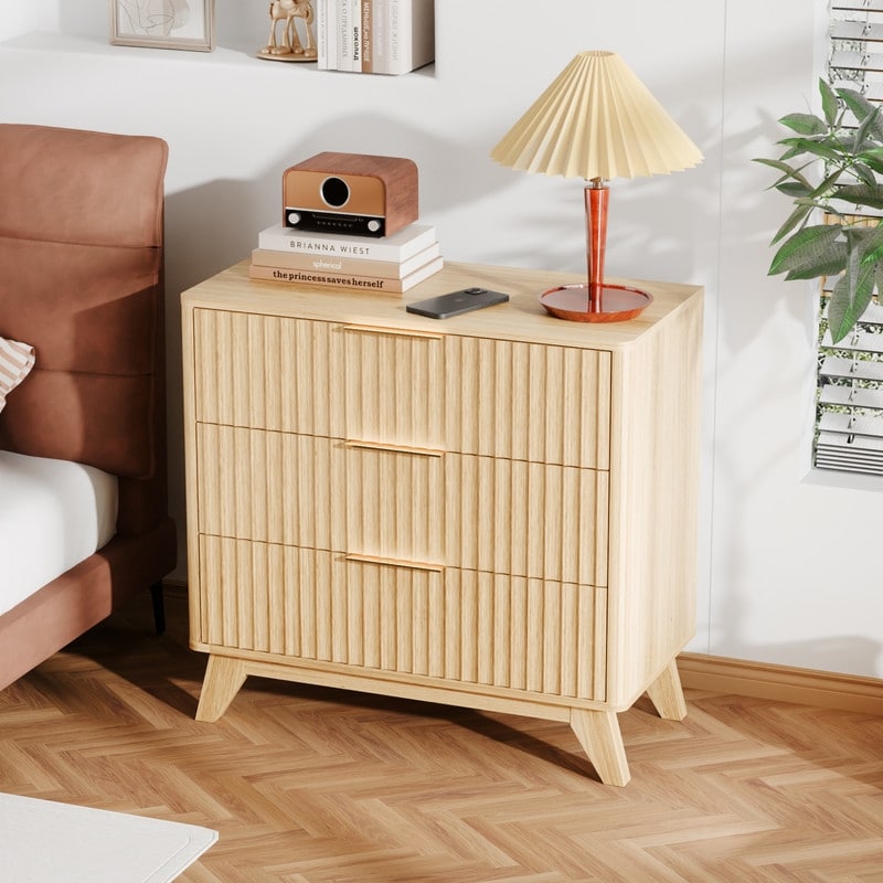 Oak Finish 3 Drawer Dresser Grid Chest P2 Particleboard Mdf 31.51 W