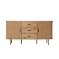 Oak Finish Mdf Wood Sideboard Cabinet With Rounded Corners Sliding Doors 29.53 H X 59.05 W X 15.75 D